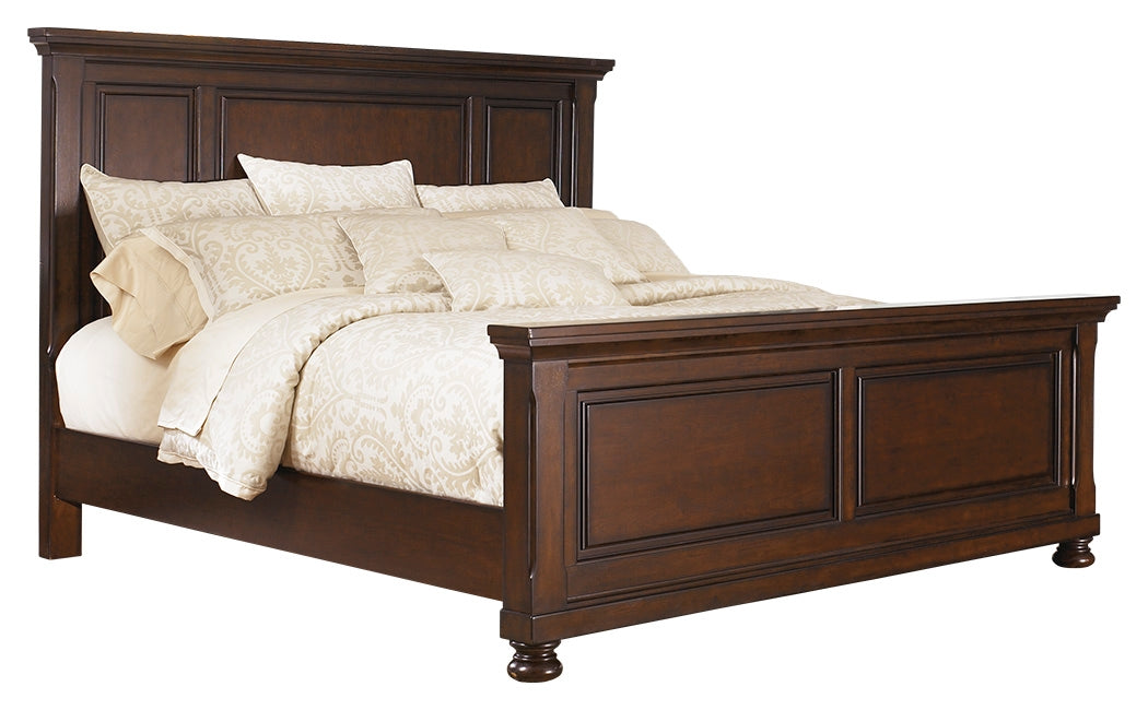 Porter King Panel Bed with Mirrored Dresser, Chest and 2 Nightstands in Rustic Brown from Ashley - Luna Furniture