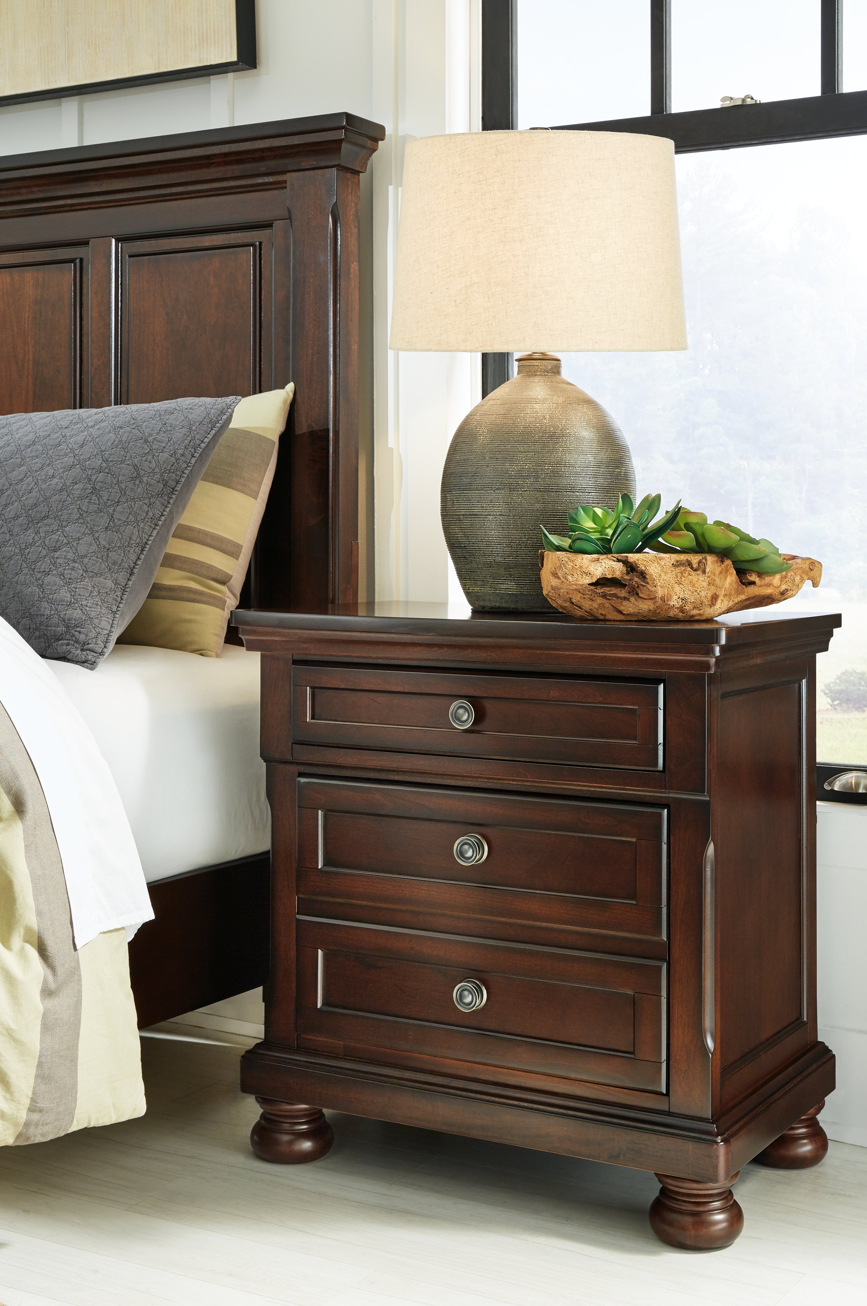 Porter Rustic Brown King Panel Bed, Chest and 2 Nightstands - B697B31