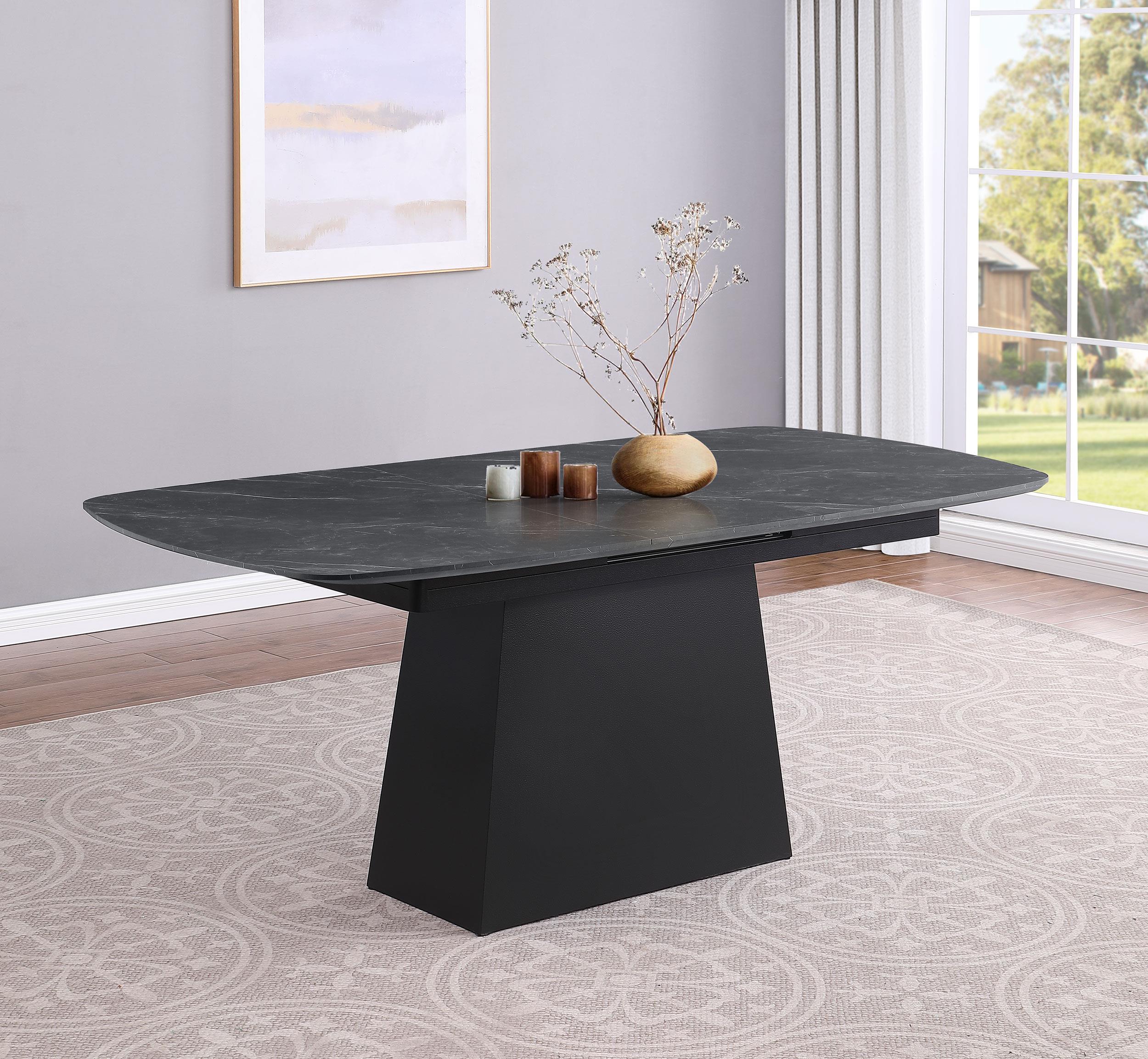 Potero 73-inch Faux Marble Extension Leaf Dining Table Black - 123131