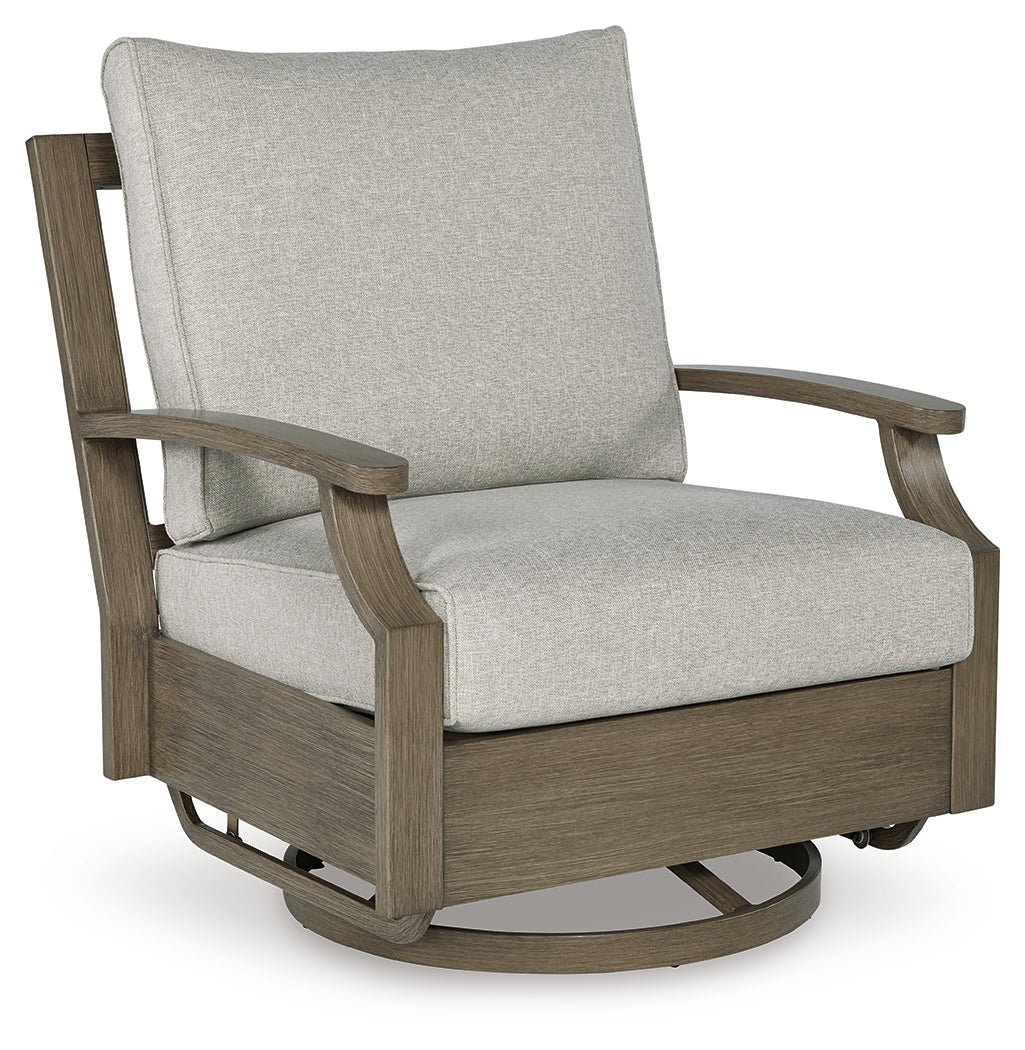 Rainier Ranch Brown/Beige Outdoor Swivel Glider Chair with Cushion - P701-821