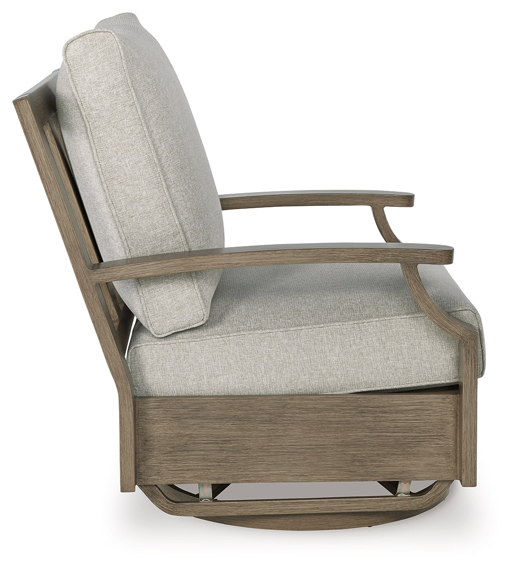 Rainier Ranch Brown/Beige Outdoor Swivel Glider Chair with Cushion - P701-821