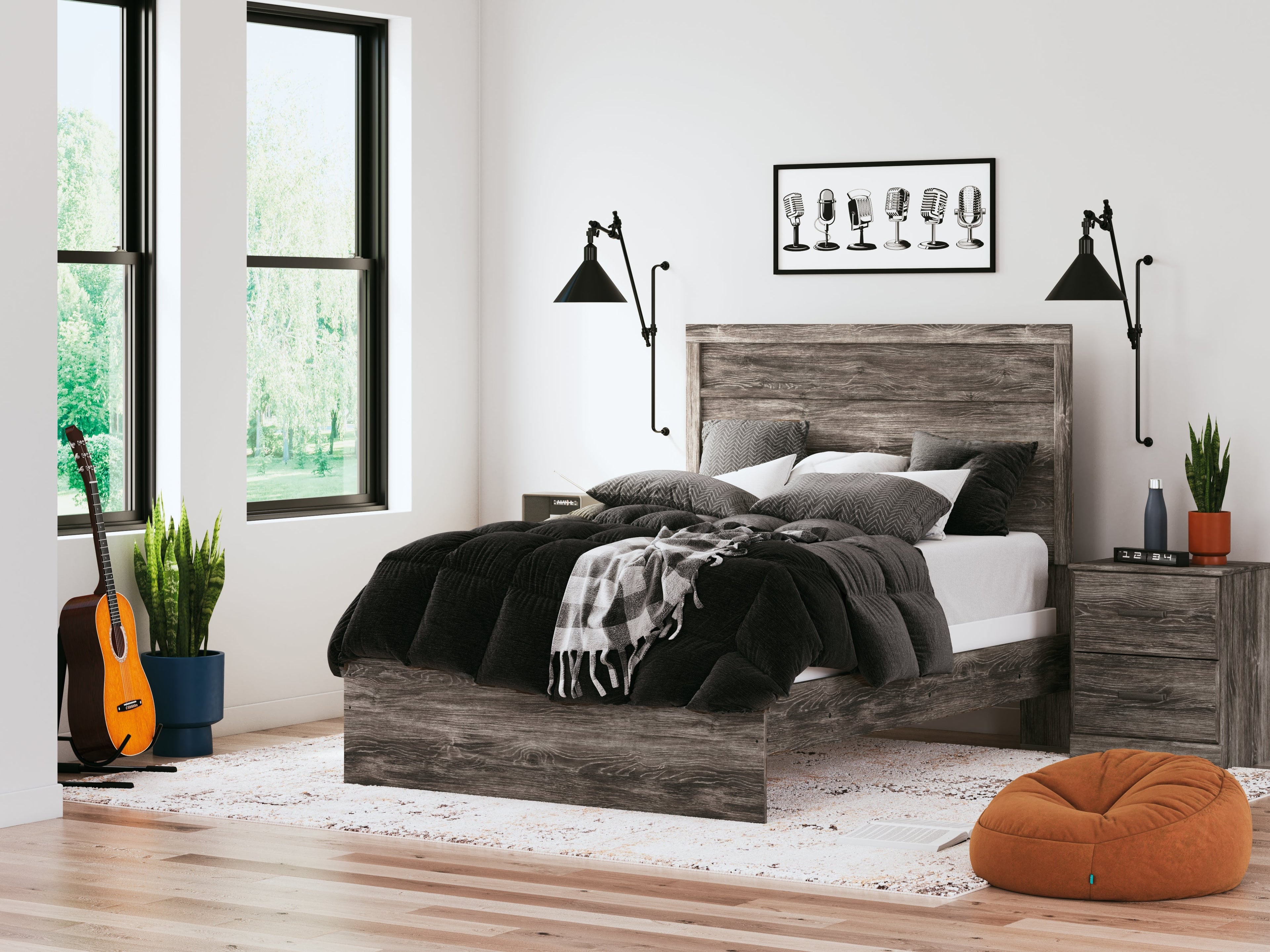 Ralinksi Full Panel Bed with Mirrored Dresser and 2 Nightstands in Gray from Ashley - Luna Furniture