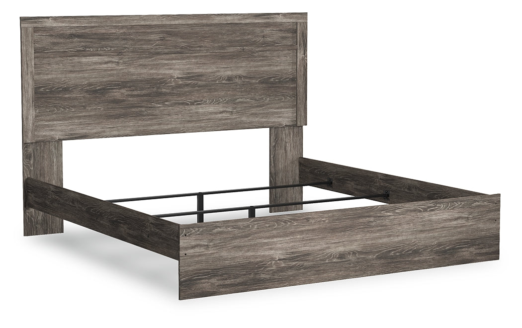 Ralinksi King Panel Bed with Mirrored Dresser and Chest in Gray from Ashley - Luna Furniture