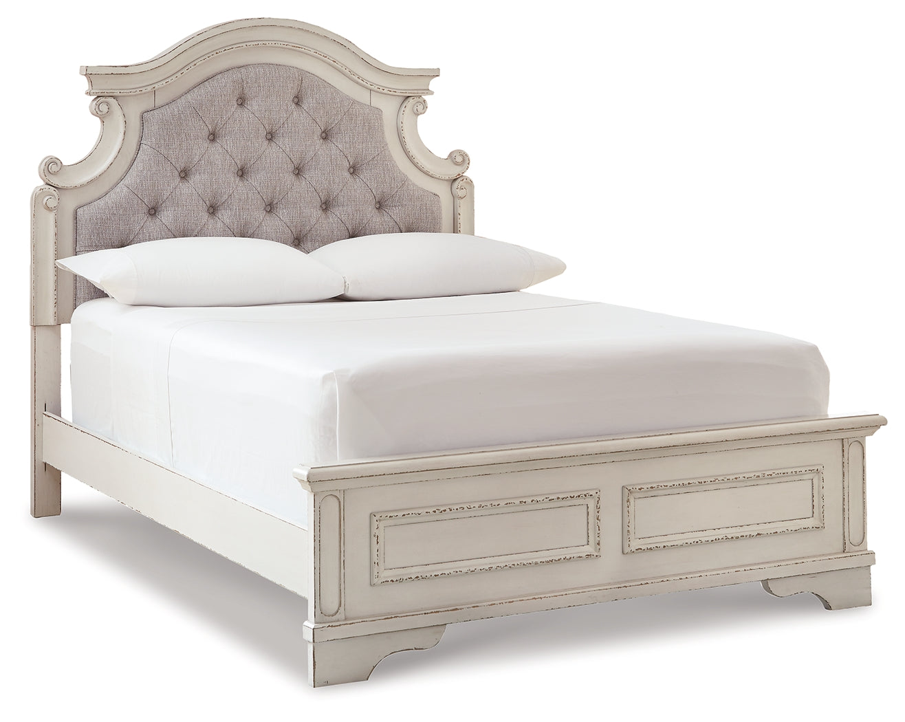Realyn Chipped White Full Panel Bed, Dresser and Nightstand - B743B26