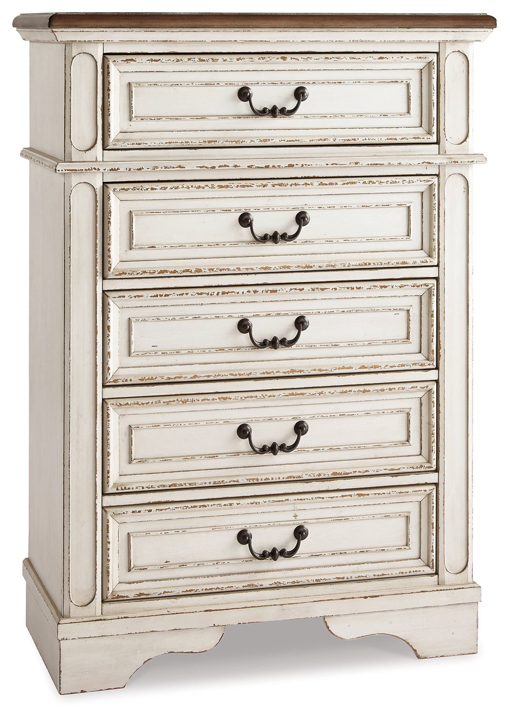 Realyn Full Panel Bed with Mirrored Dresser and Chest in Chipped White from Ashley - Luna Furniture