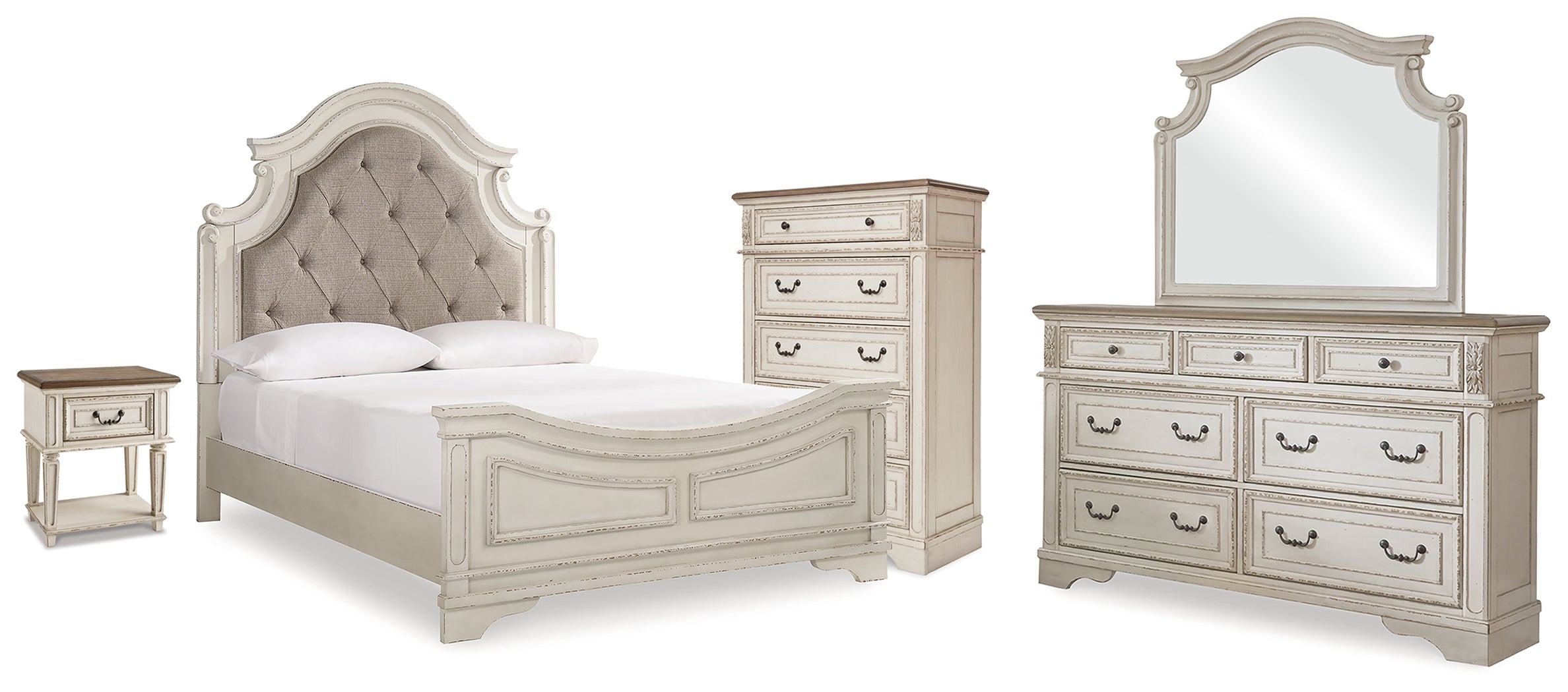 Realyn Queen Panel Bed Dresser, Mirror, Chest and Nightstand - B743B82