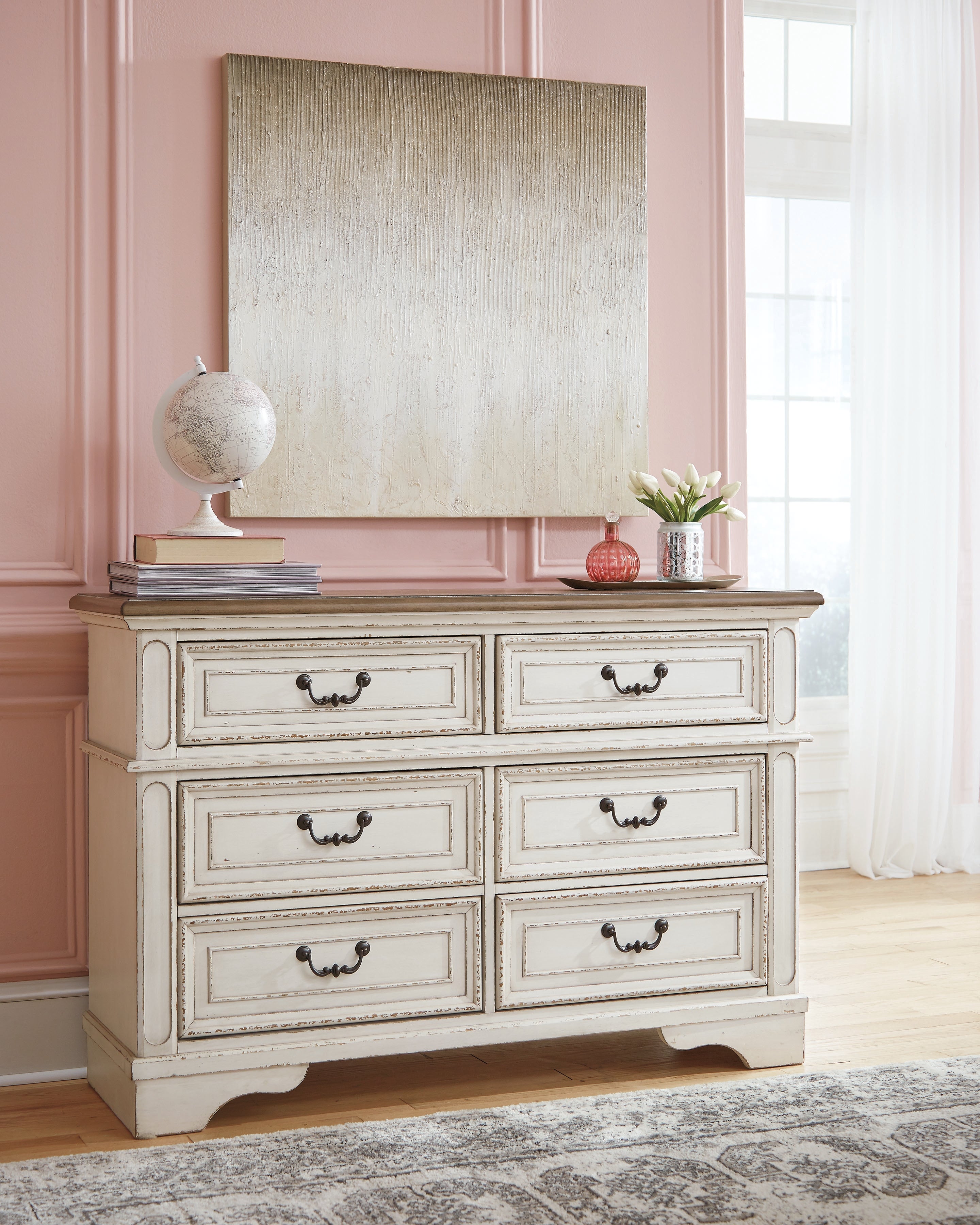Realyn Two-tone Full Upholstered Panel Bed with Dresser - B743B34
