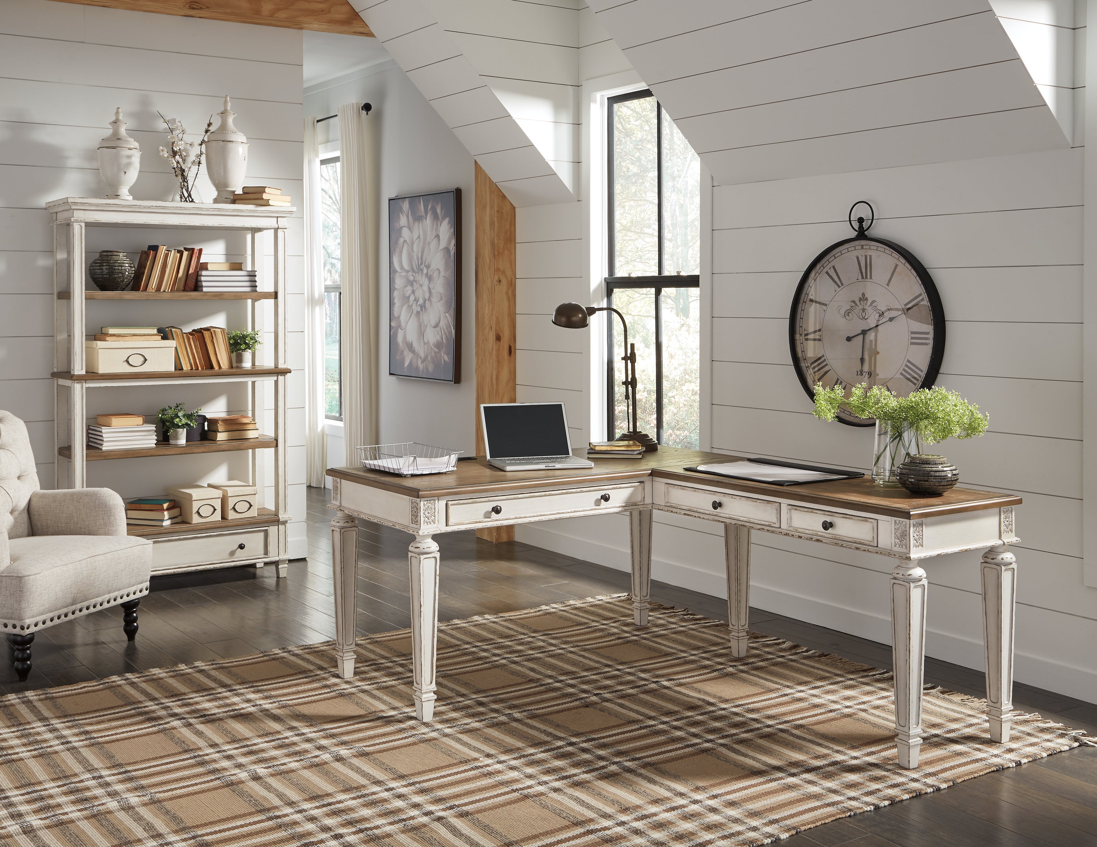 Realyn Two-tone Home Office Desk and Bookcase - H743H3