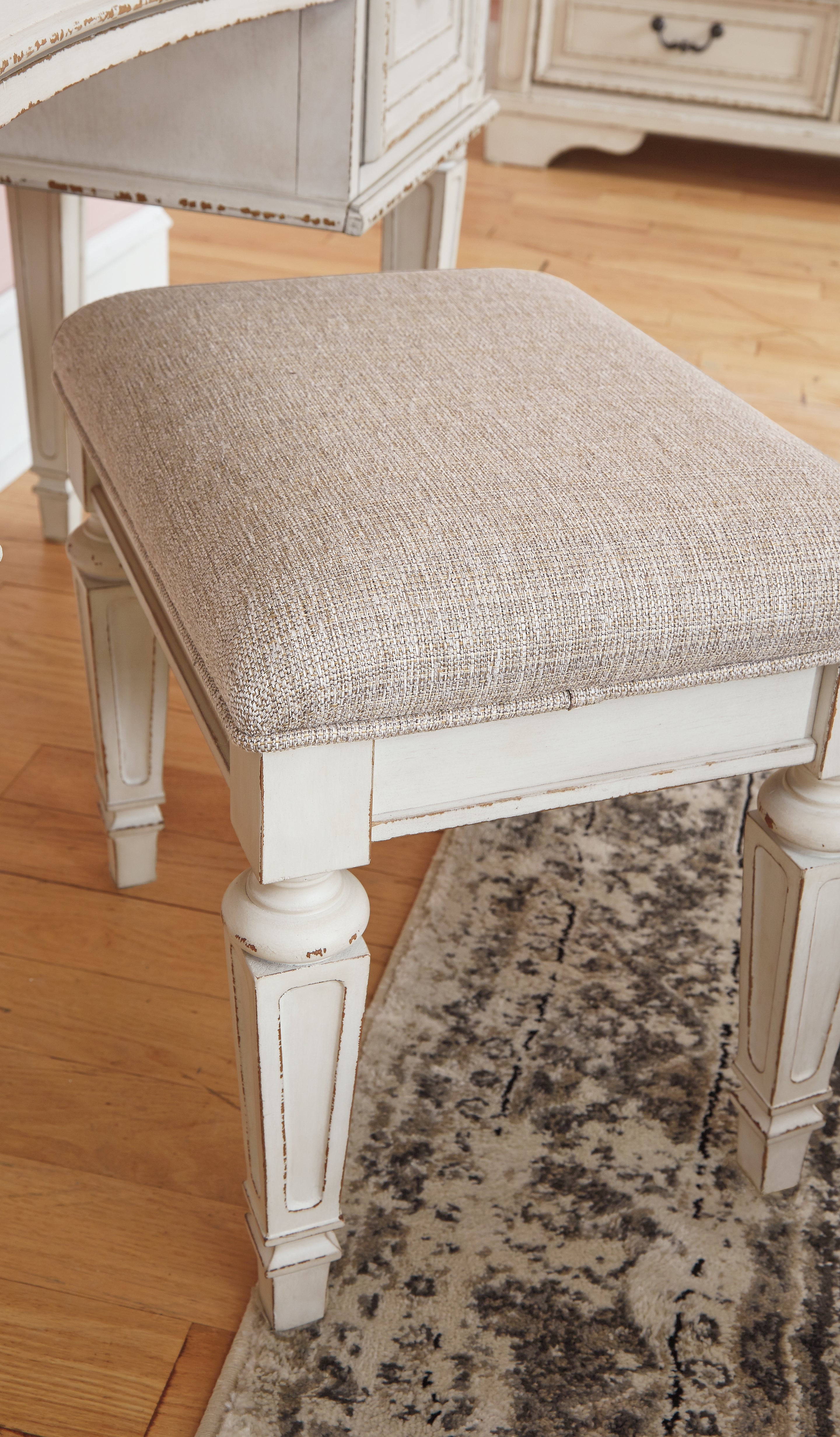 Realyn Two-tone King Panel Bed, Dresser, Mirror, Chest, Vanity and Nightstand - B743B58