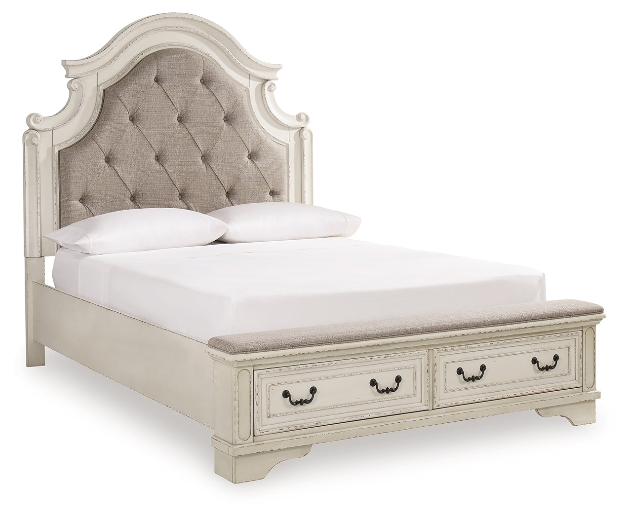 Realyn Two-tone Queen Upholstery Panel Bed, Dresser, Chest, Nightstand, and Vanity Set - B743B35