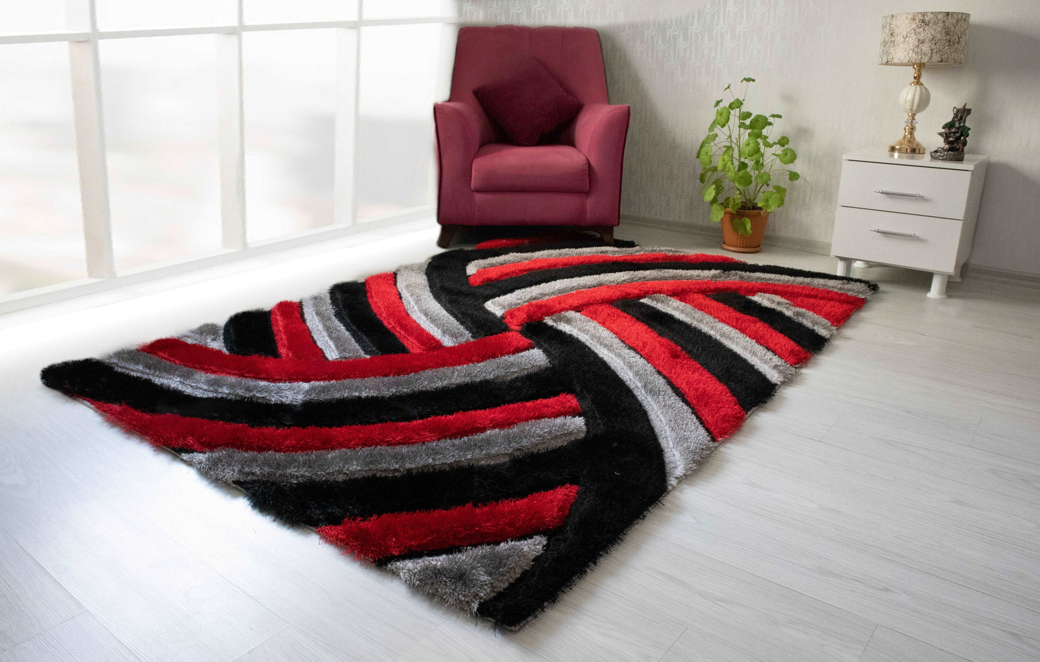 3D Shaggy GRAY-RED Area Rug - 3D333 - 3D333-GRY/RED-57 - Bien Home Furniture & Electronics