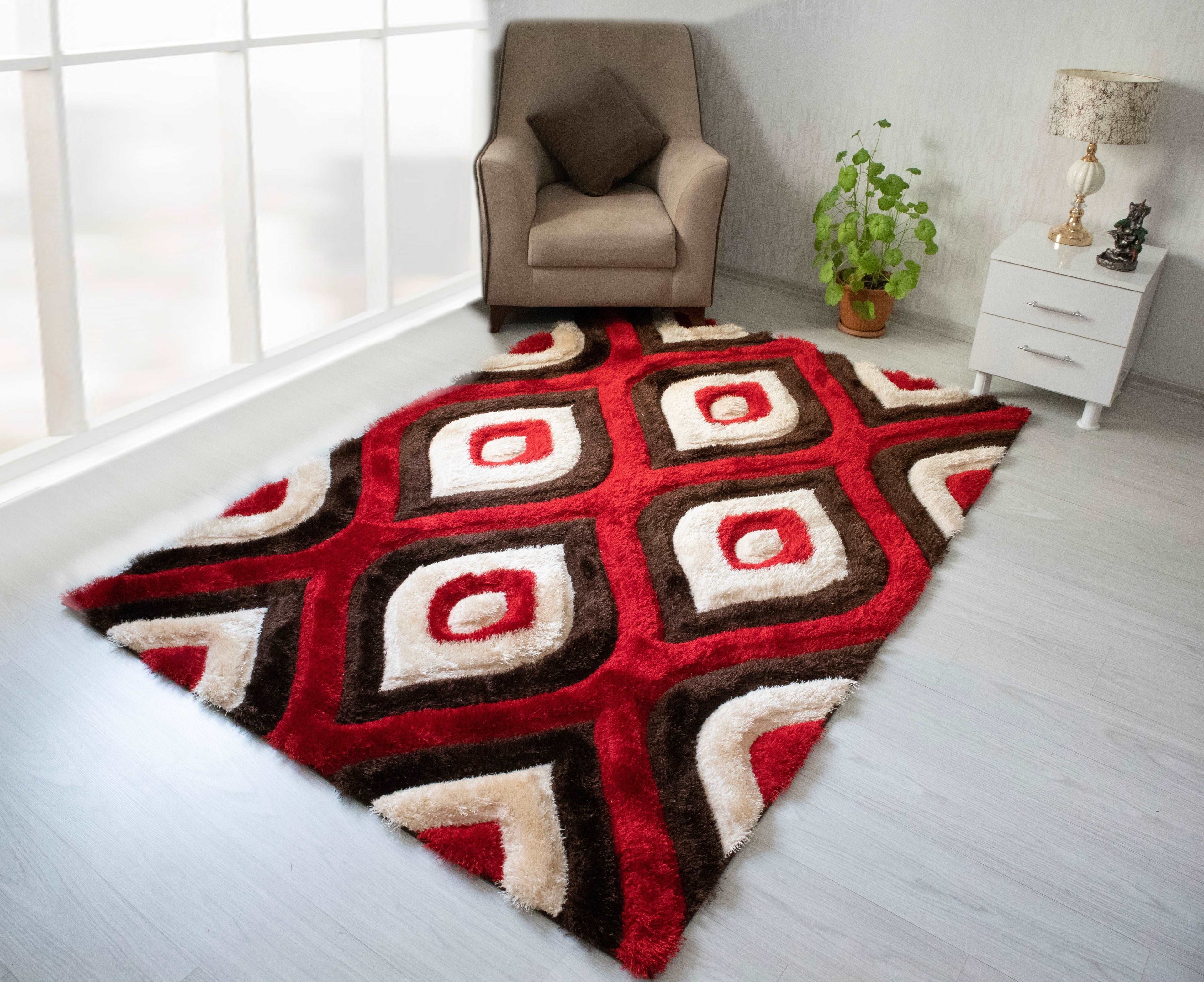 3D Shaggy BROWN-RED Area Rug - 3D151 - 3D151-BRW/RED-57 - Bien Home Furniture &amp; Electronics