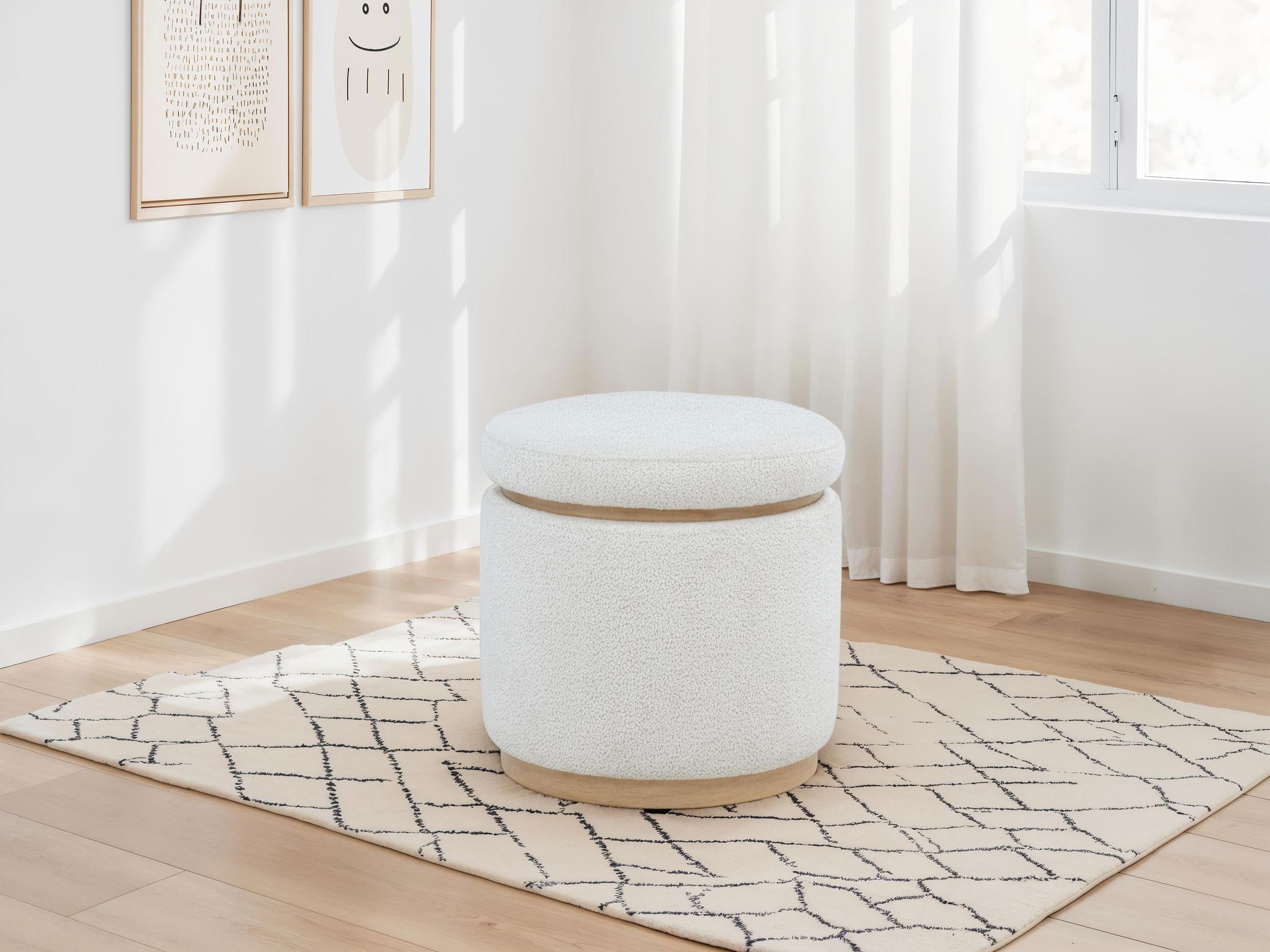 Remuda Boucle Upholstered Round Storage Ottoman Ivory - 915423