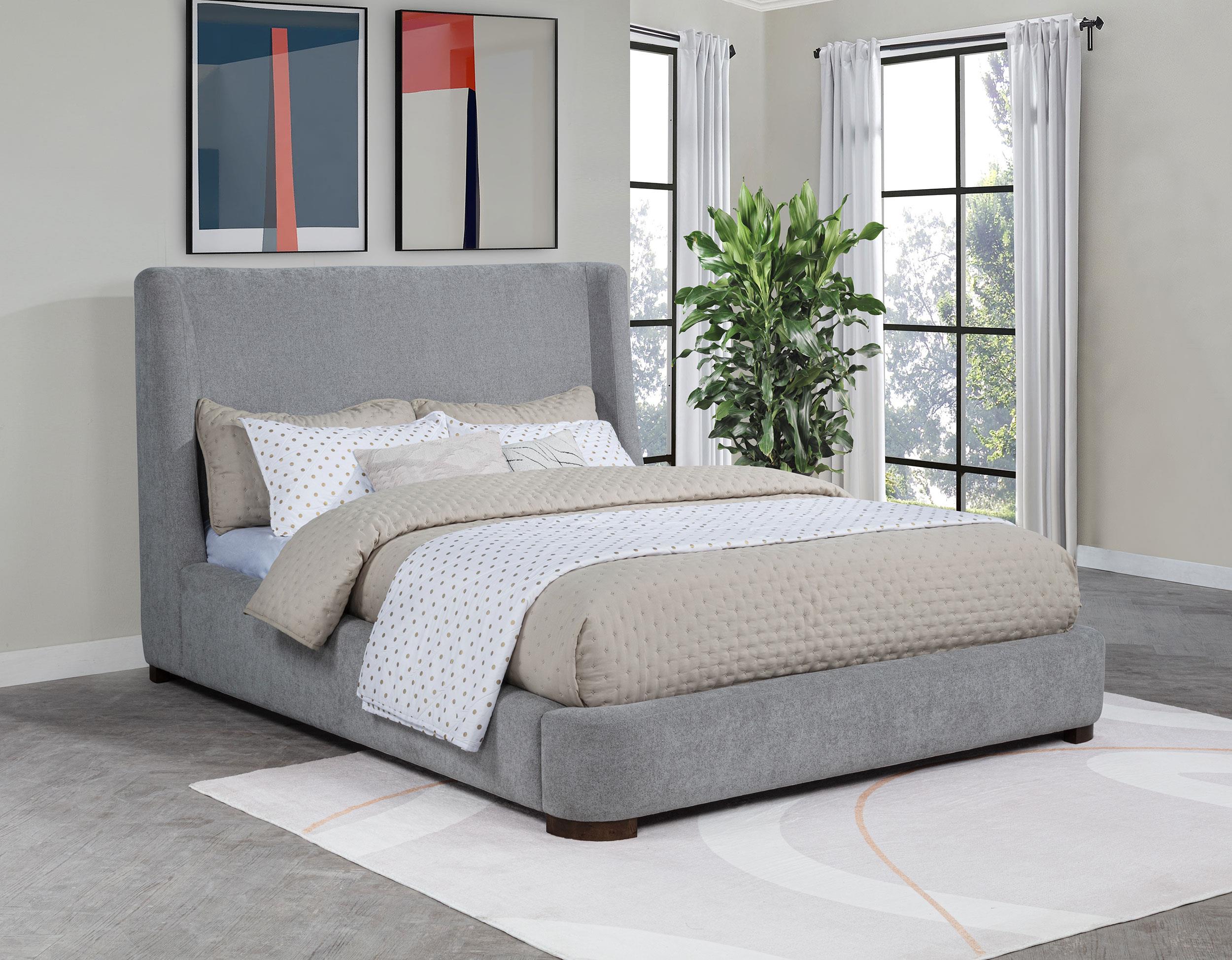 Rennes Upholstered Eastern King Wingback Platform Bed Grey - 315928KE