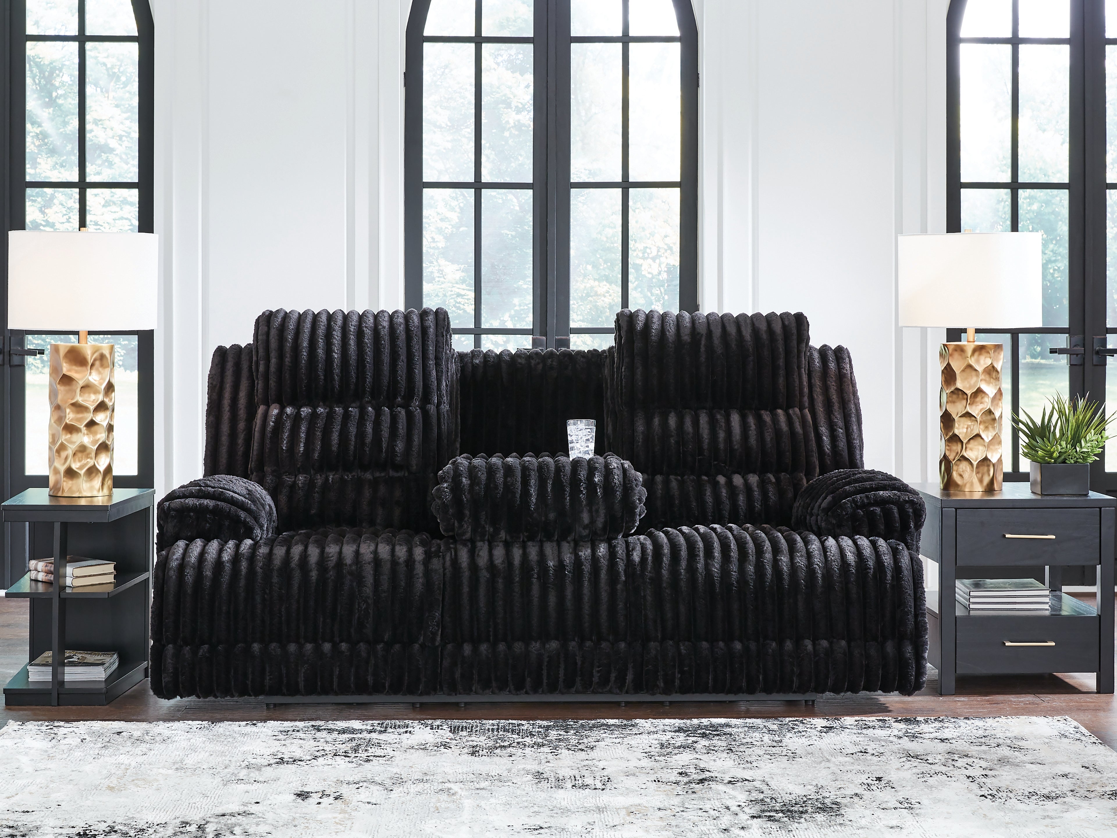 Rhine Falls Onyx Power Reclining Sofa with Drop Down Table - PC4280599