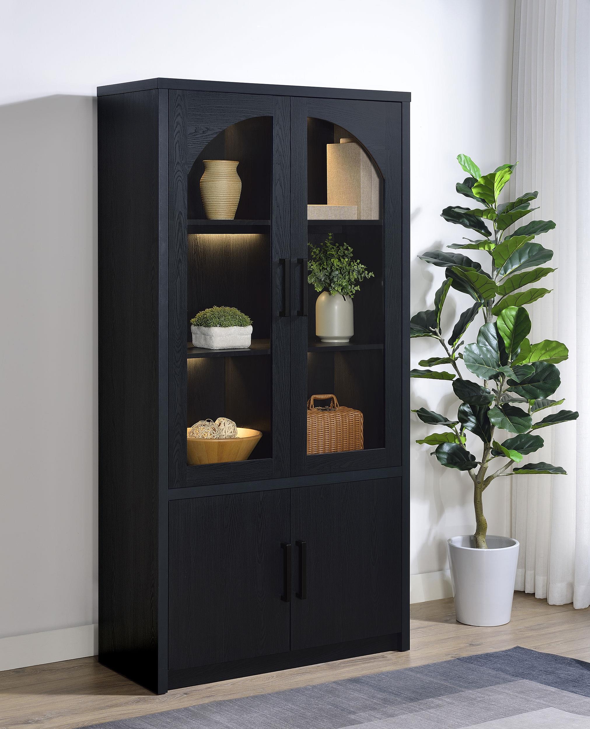 Riva 4-door Tall Accent Display Cabinet LED Lighting Black - 950432