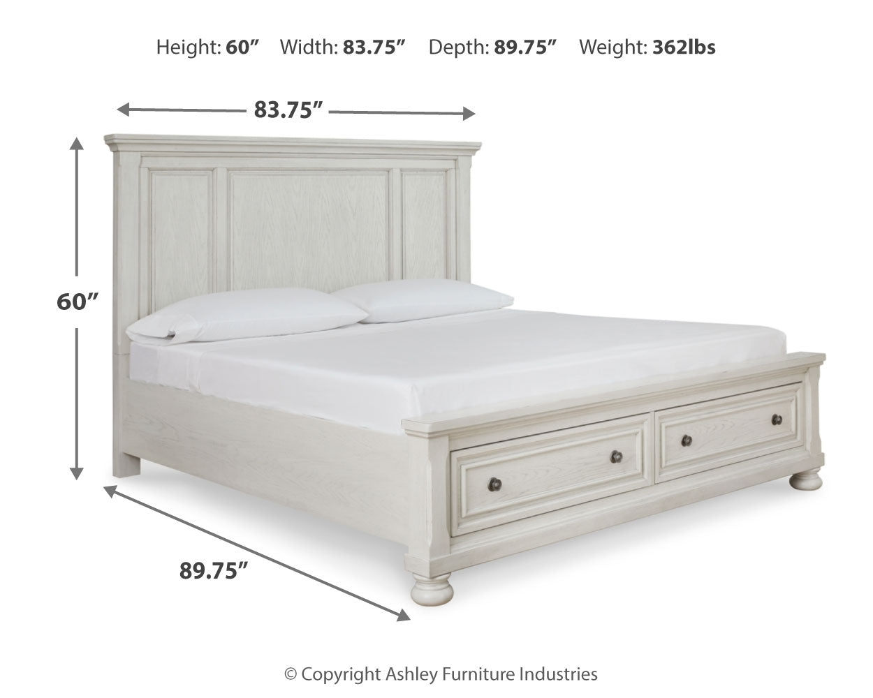Robbinsdale Antique White King Storage Bed and 2 Nightstands - B742B37