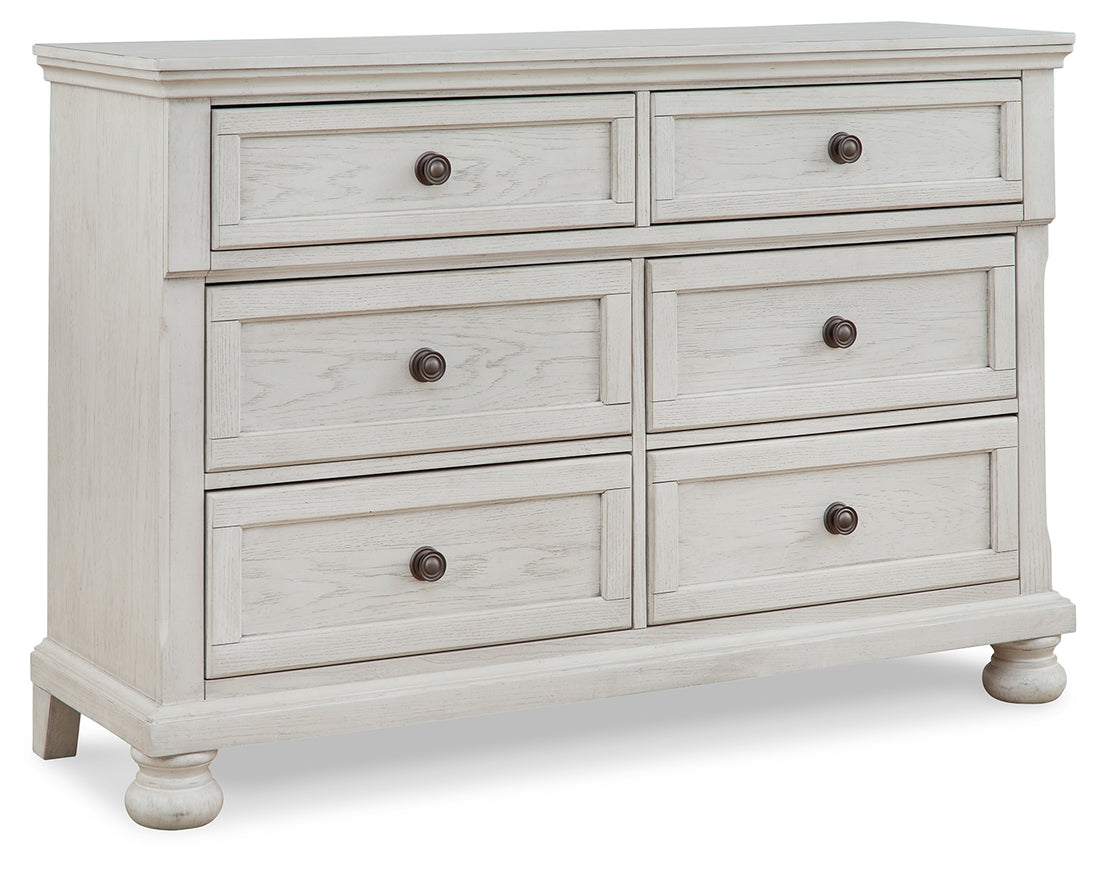 Robbinsdale Antique White Twin over Full Bunk Bed, Dresser and Chest - B742B32