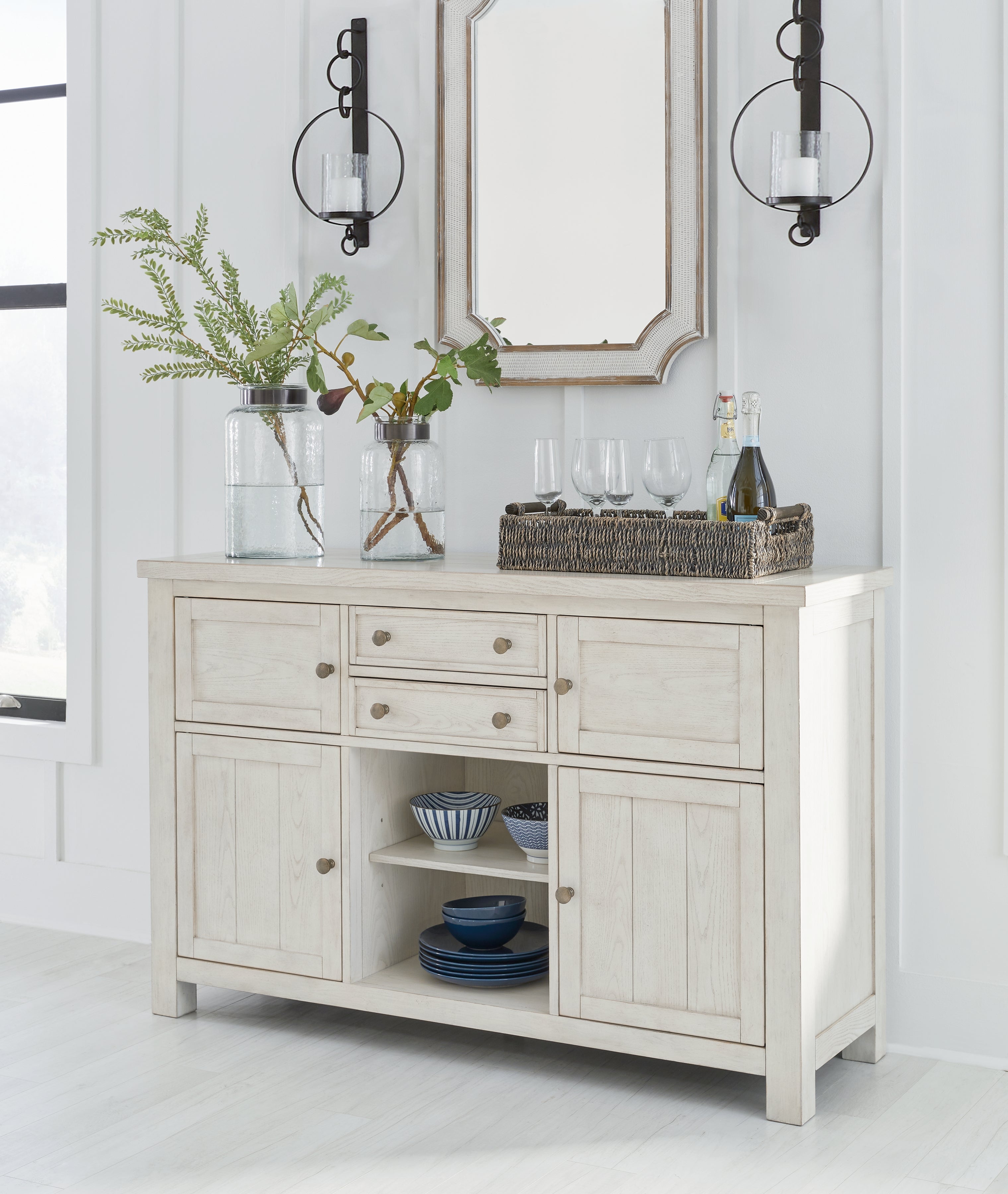 Robbinsdale Dining Table and 4 Chairs with Storage in Antique White - PKG020814