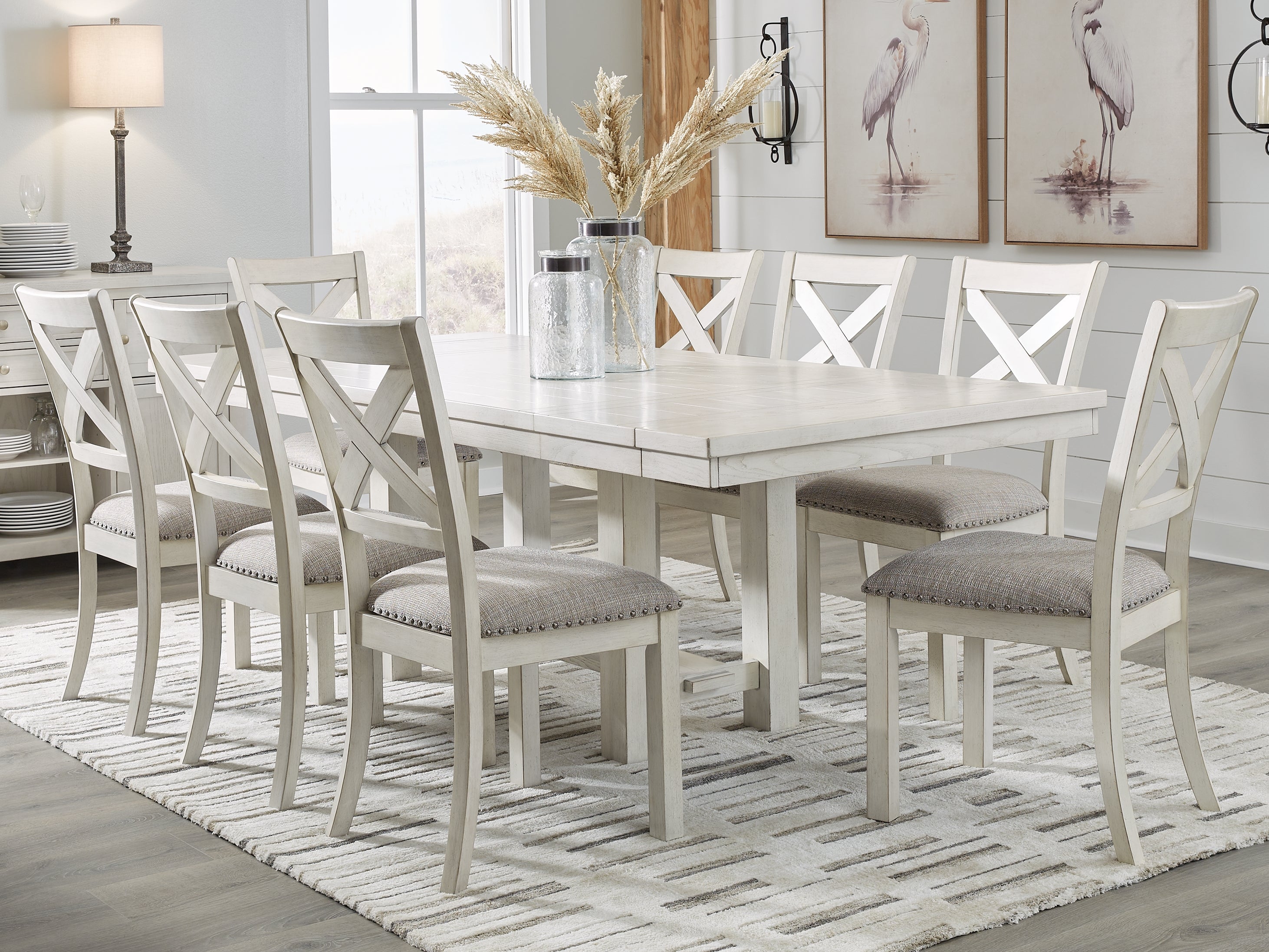 Robbinsdale Dining Table and 8 Chairs in Antique White - PKG020811