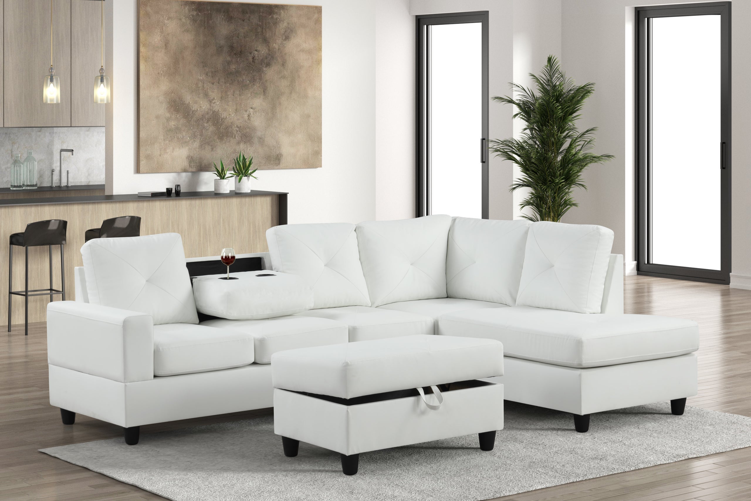 Rocket White PU Reversible Sectional *Sectional - Rocket White PU Sectional