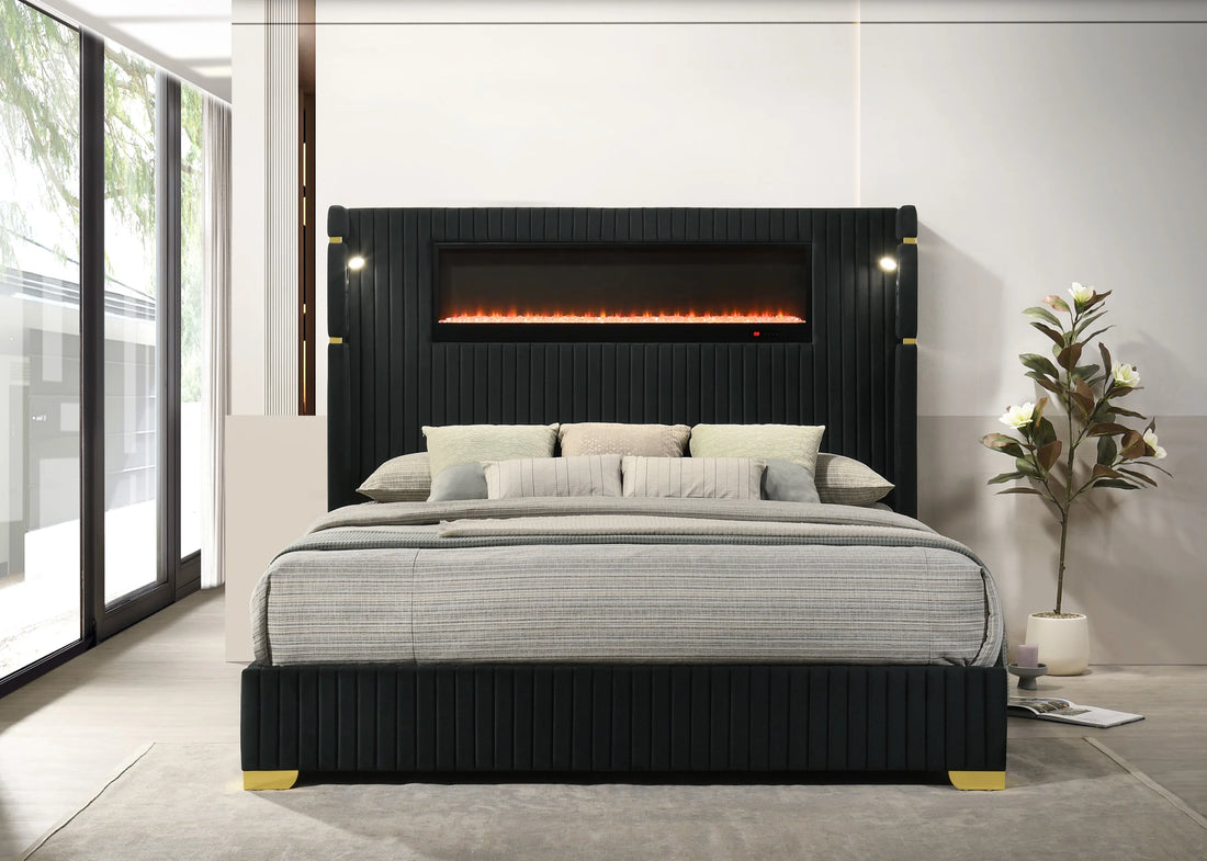 Romance2 Black Platform Bed - Queen, King *Queen - ROMANCE2 BLACK Queen