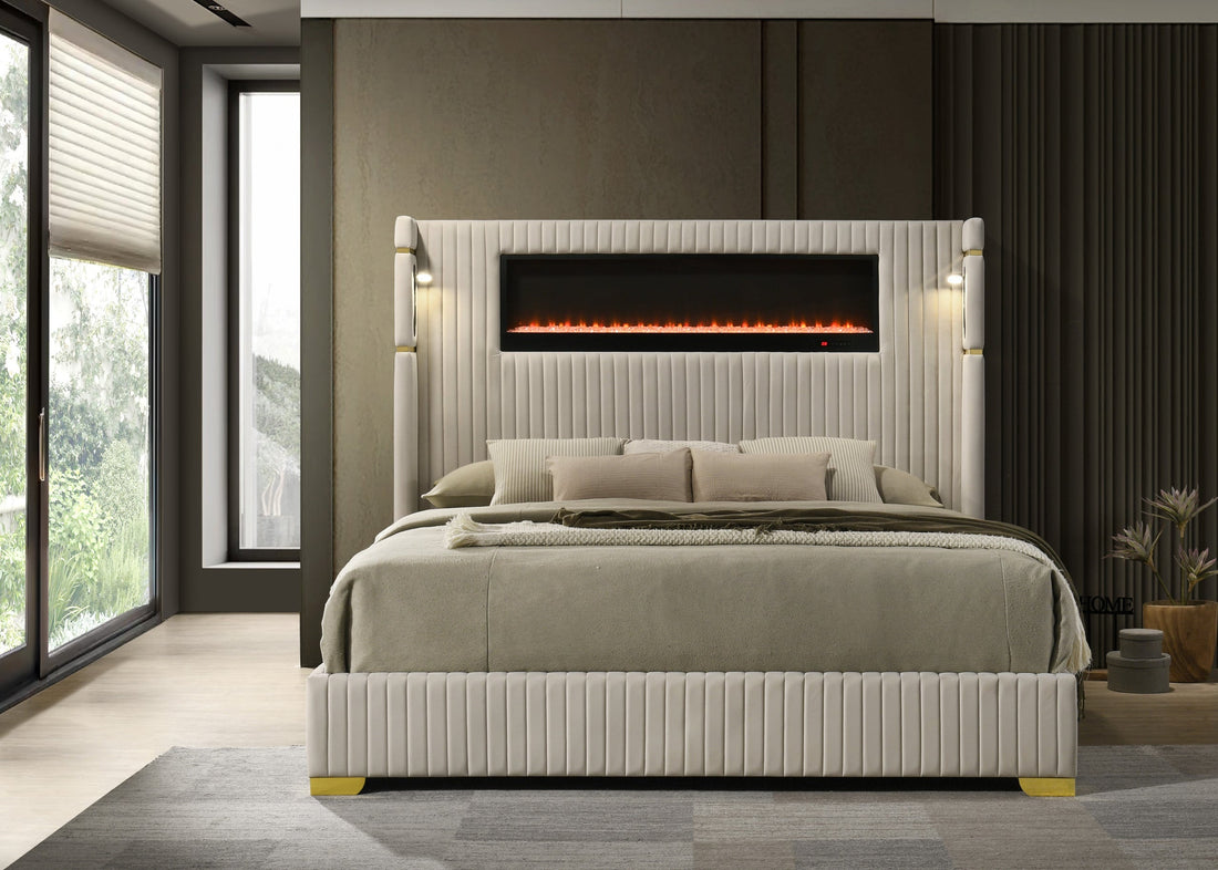 Romance2 Cream Platform Bed - Queen, King *Queen - ROMANCE2 CREAM Queen