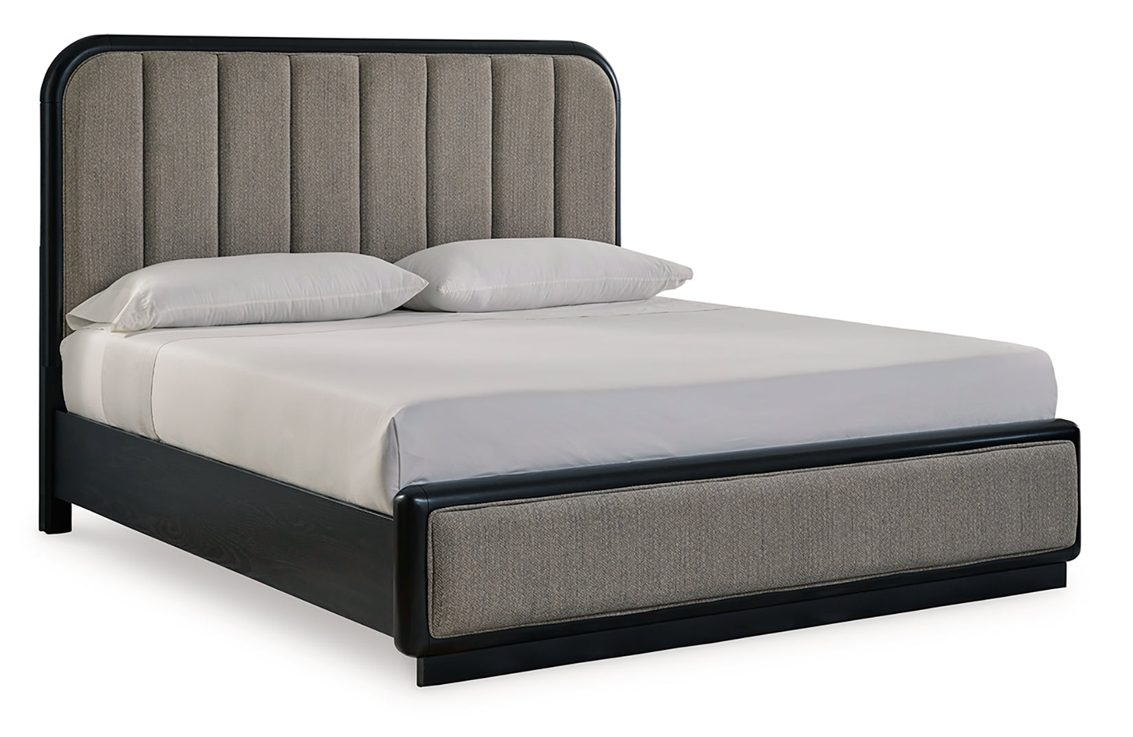 Rowanbeck California King Upholstered Panel Bed with Dresser in Gray/Black from Ashley - Luna Furniture