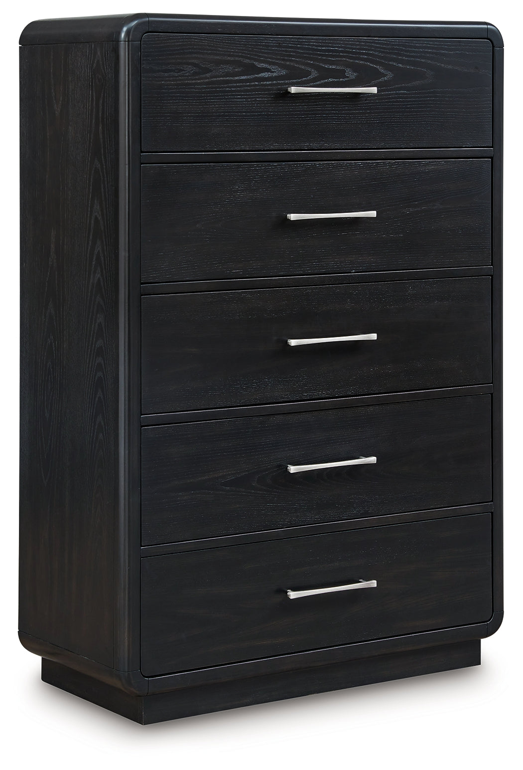 Rowanbeck King Upholstered Panel Bed with Mirrored Dresser, Chest and 2 Nightstands in Gray/Black from Ashley - Luna Furniture