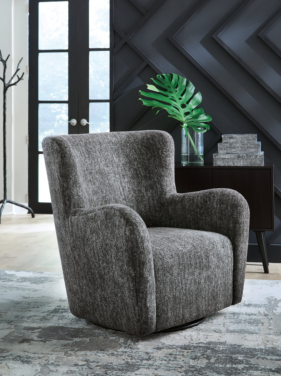 Rowenburg Heather Charcoal Swivel Glider Accent Chair - A3000796