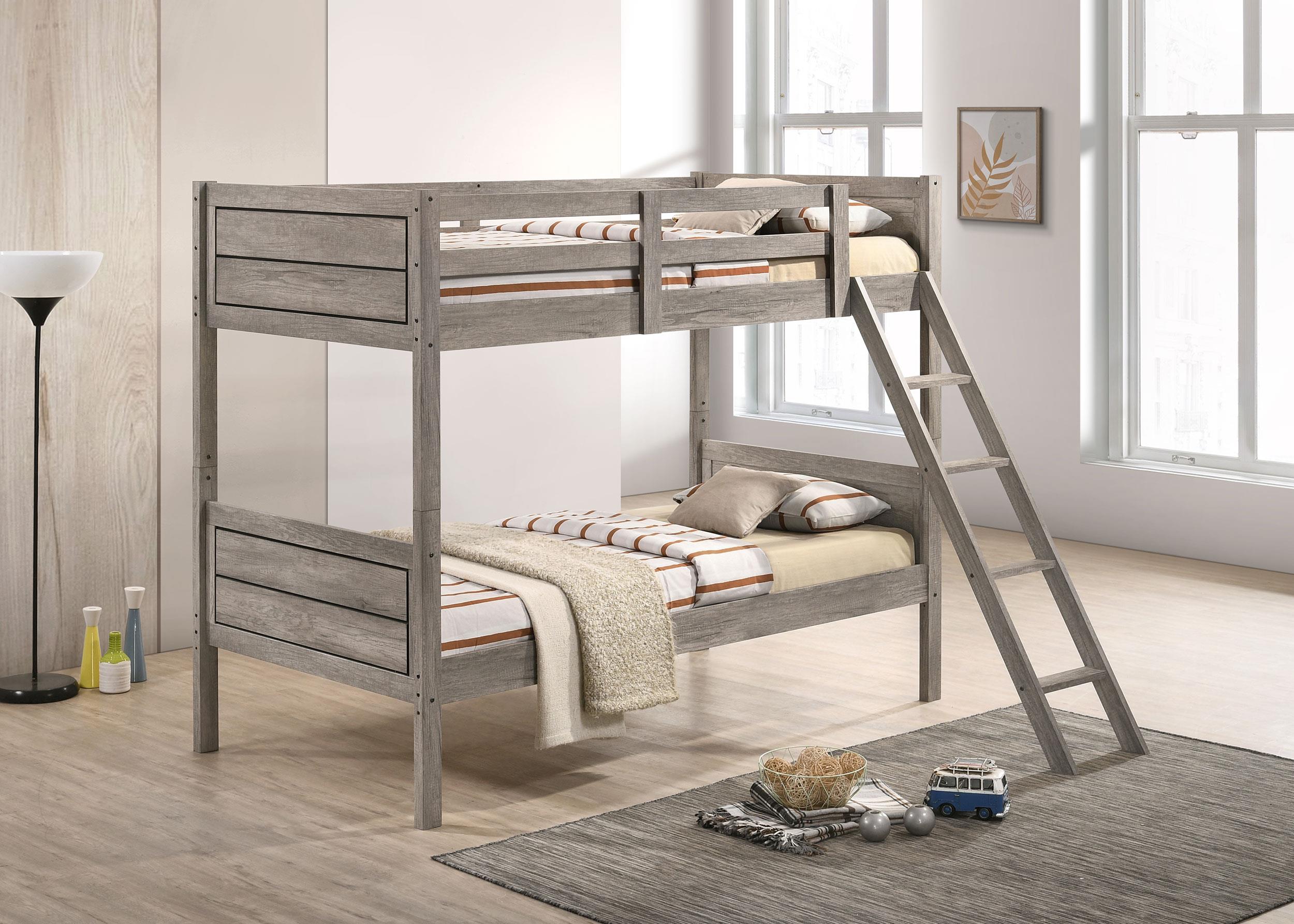Ryder Wood Twin Over Twin Bunk Bed with Mattress Weathered Taupe - 400818-SM
