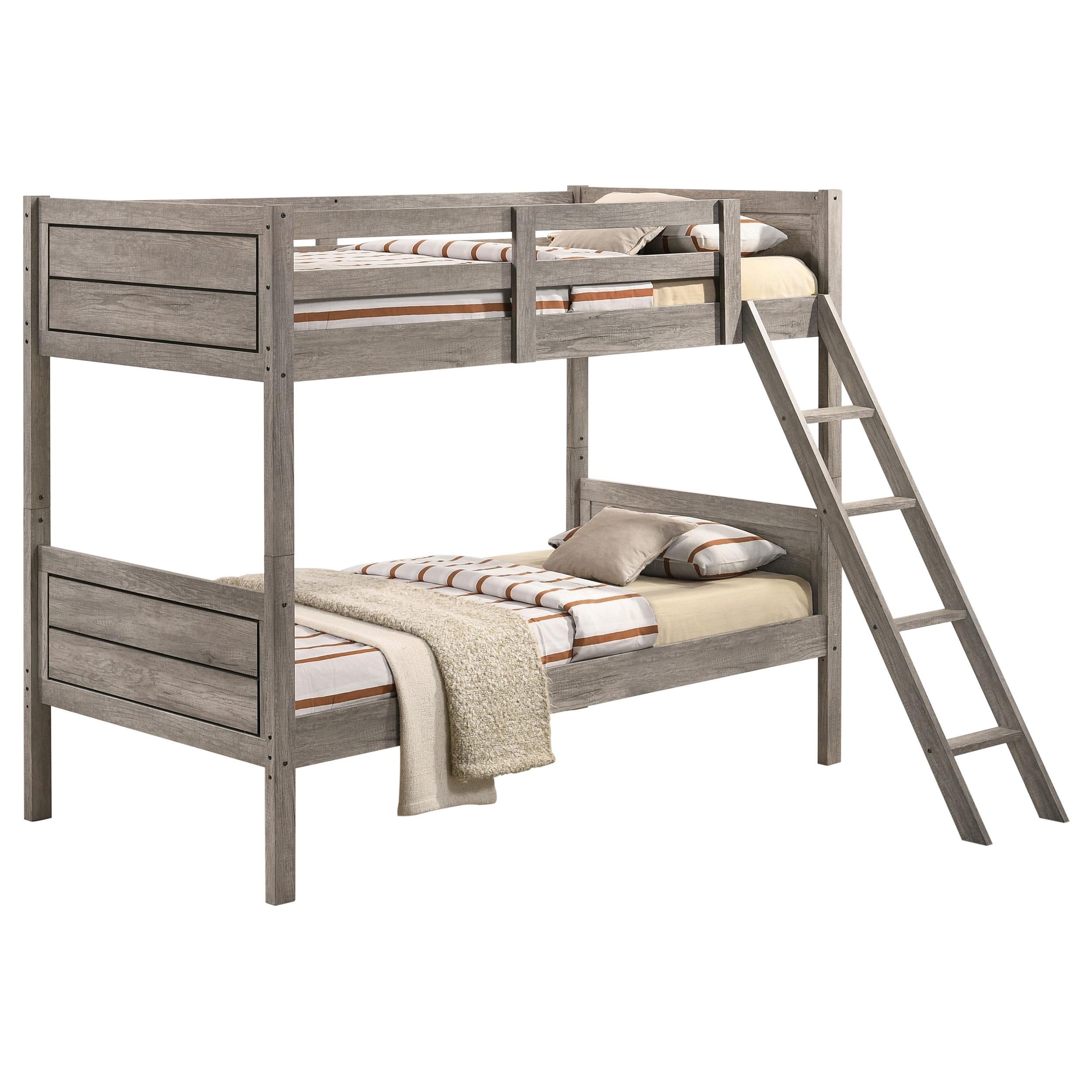 Ryder Wood Twin Over Twin Bunk Bed with Mattress Weathered Taupe - 400818-SM