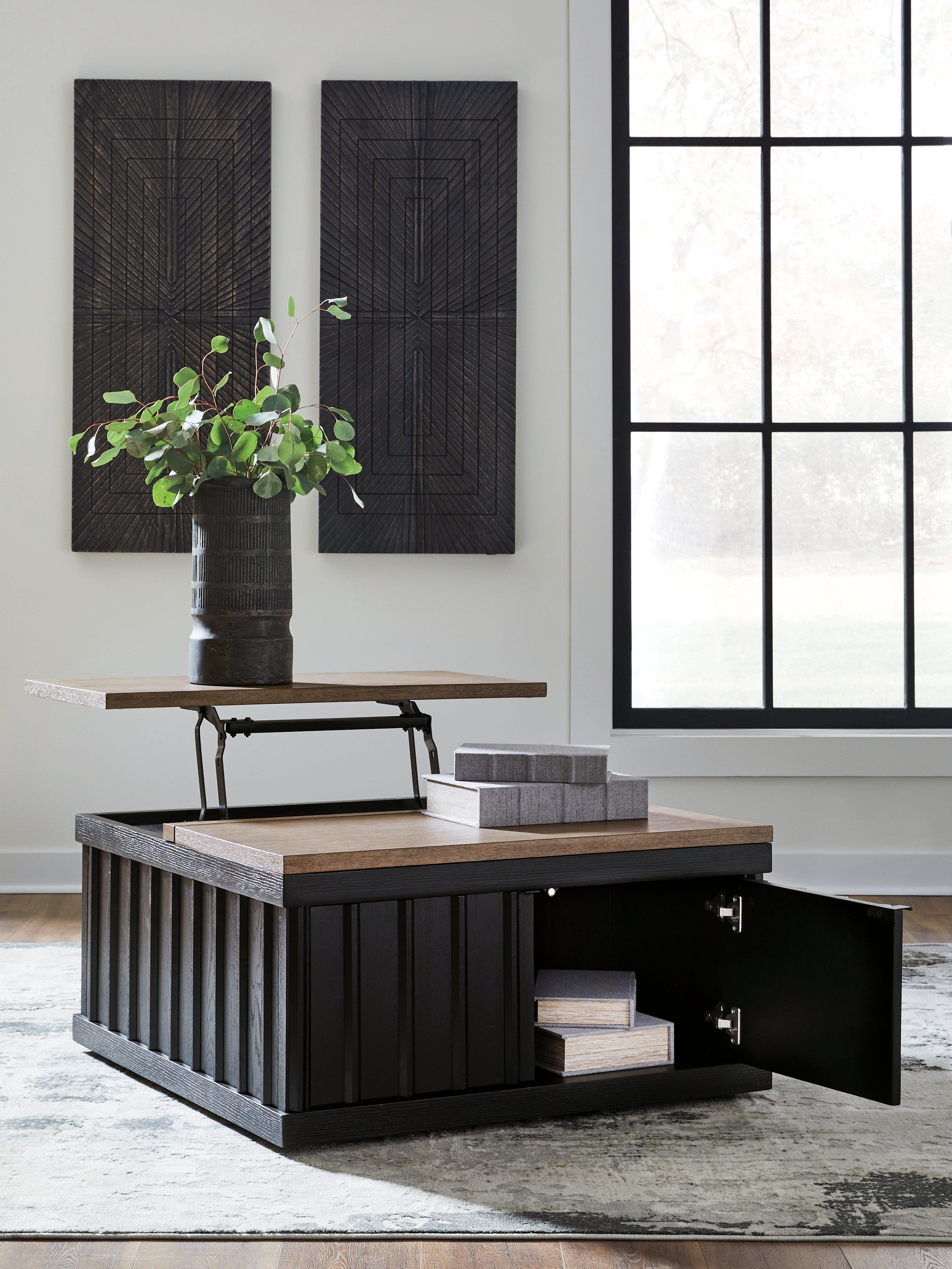 Rylandyn Black/Light Brown Lift-Top Coffee Table - T721-00