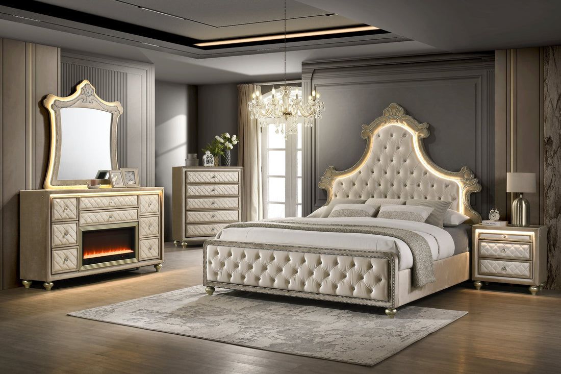 Majesty2 Beige 4PC or 5PC Set - Queen, King *Extra Nightstands