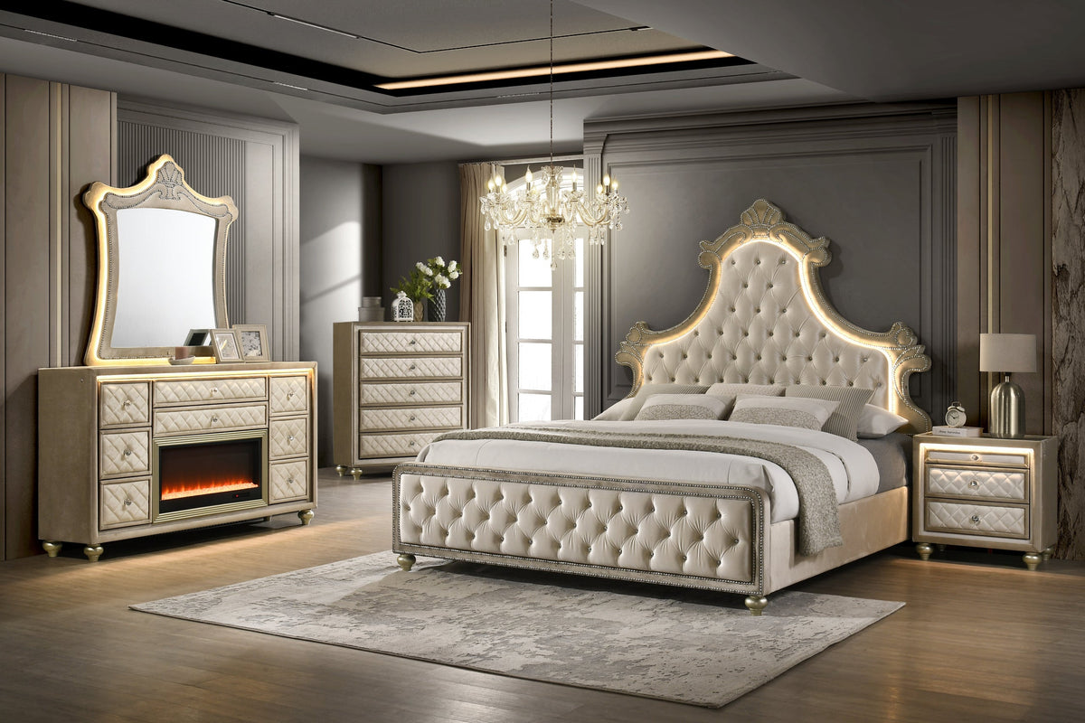 Majesty2 Beige 4PC or 5PC Set - Queen, King *Extra Nightstands