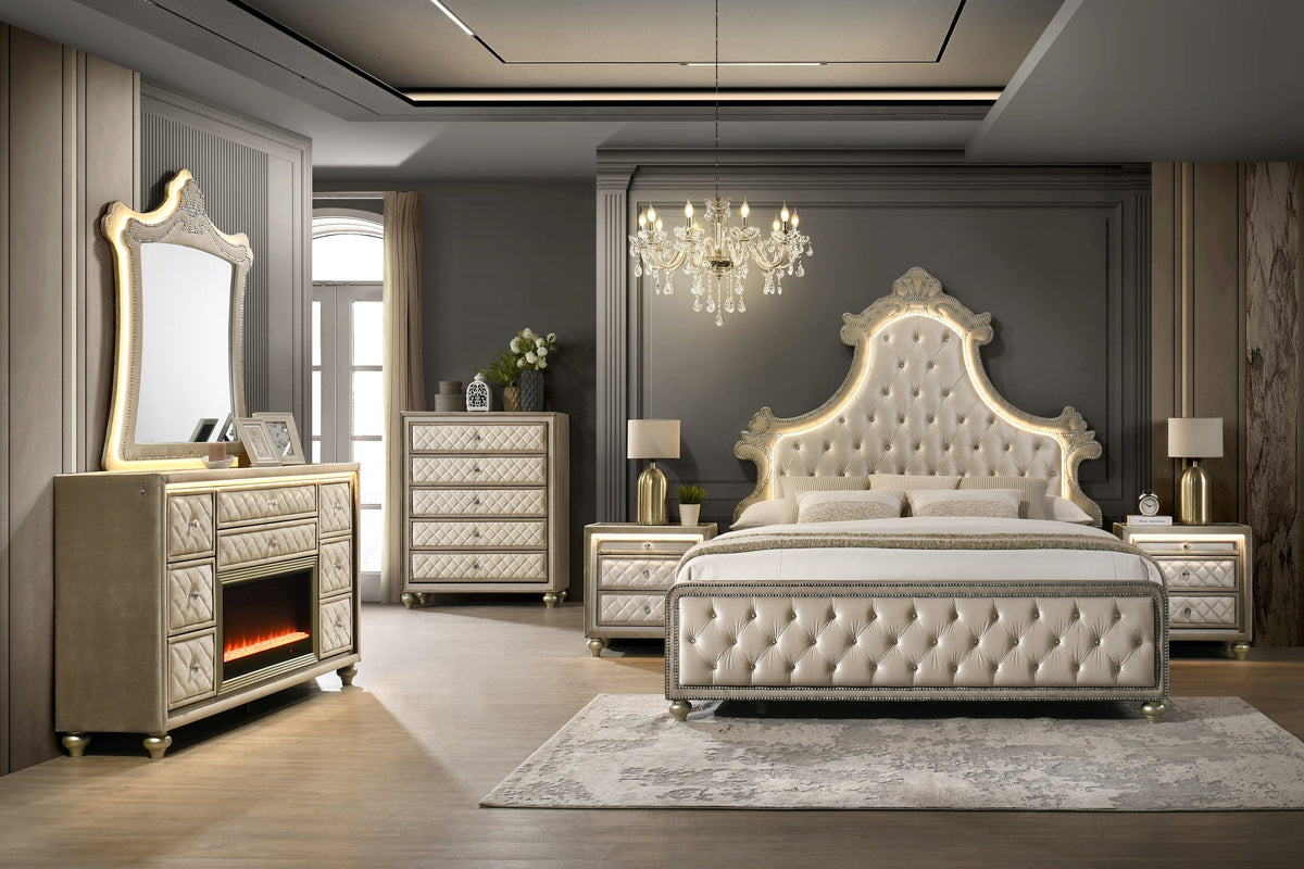 Majesty2 Beige 4PC or 5PC Set - Queen, King *Extra Nightstands