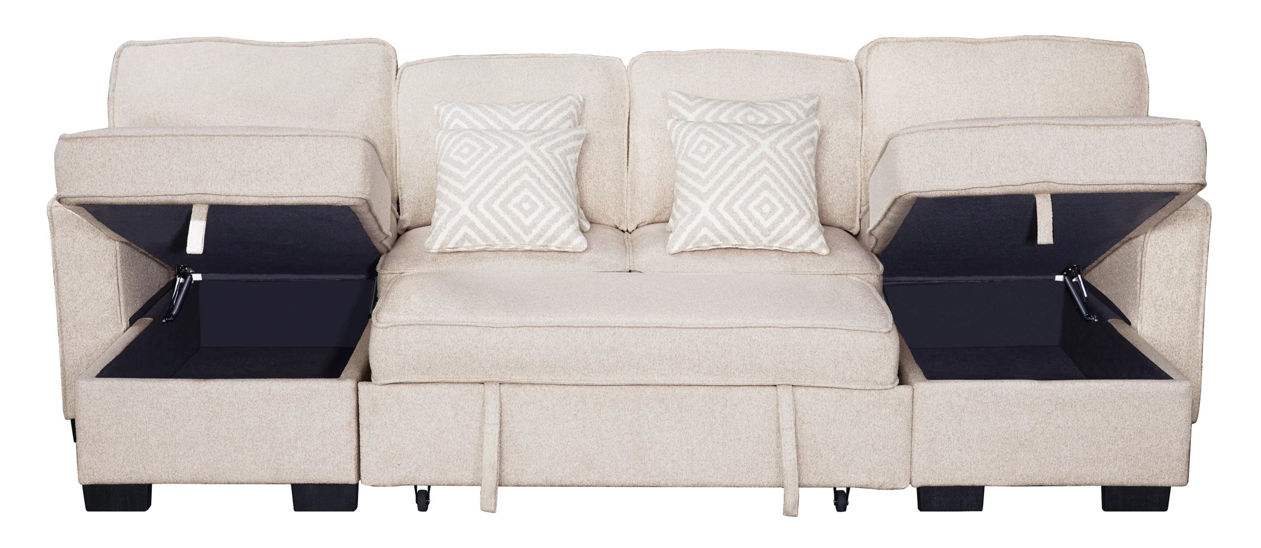 Sahara Beige - Double Storage Chaise Sectional w/ Drop Down Cupholders - SAHARA BEIGE