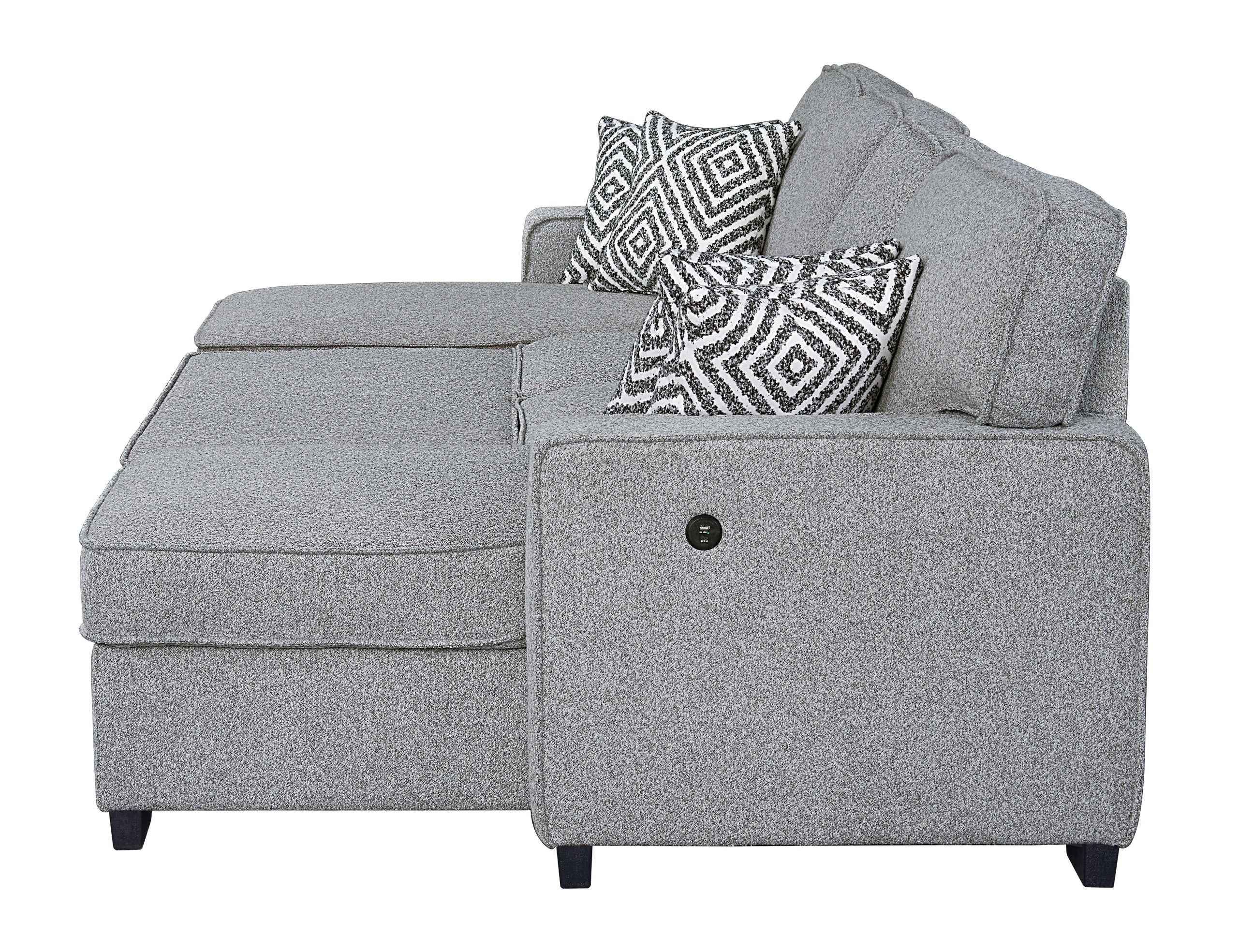 Sahara Gray - Double Storage Chaise Sectional w/ Drop Down Cupholders - SAHARA GRAY