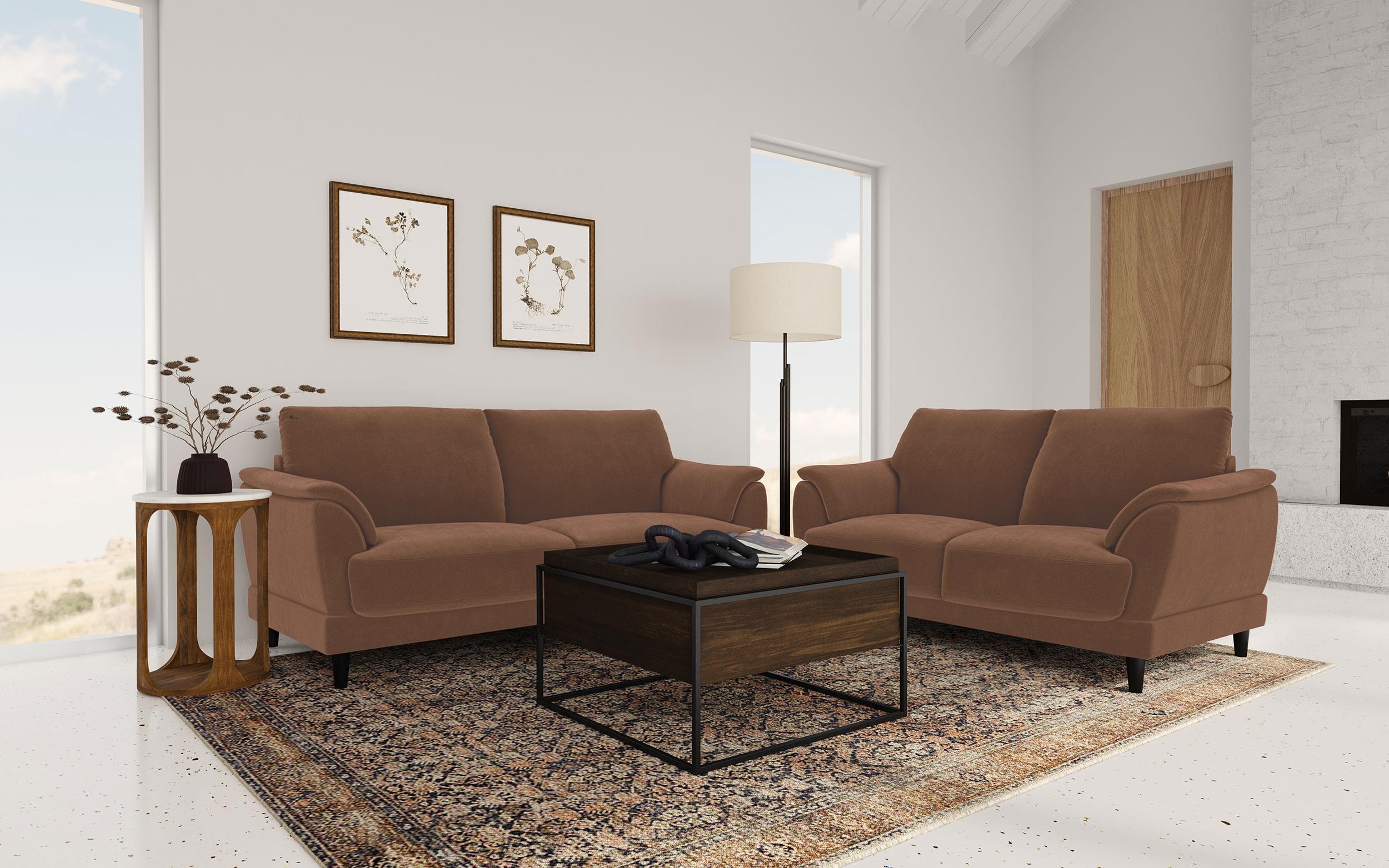 Selma Velvet Upholstered Crescent Arm Sofa Rust - 552101