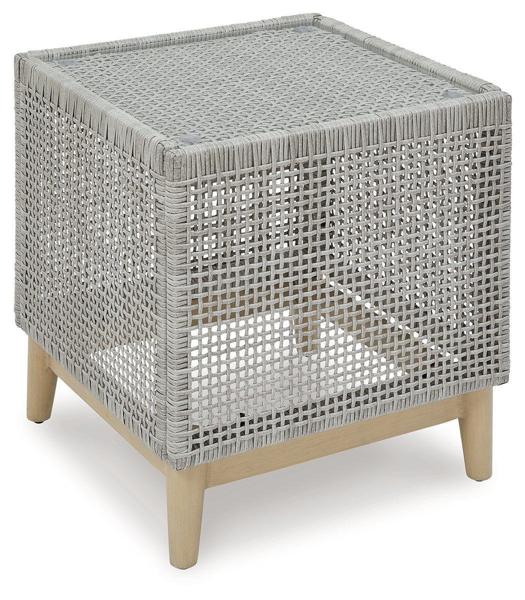 Seton Creek 2 Outdoor Lounge Chairs with End Table in Gray from Ashley - Luna Furniture