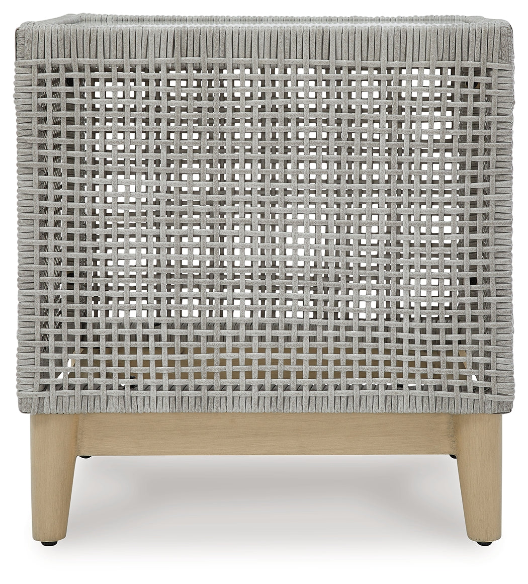 Seton Creek 2 Outdoor Lounge Chairs with End Table in Gray from Ashley - Luna Furniture