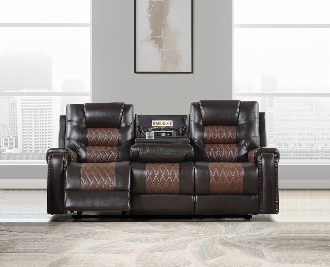 SH8890BRW-3 RECLINING SOFA W/DROP DOWN TBL,CHARGING STATION & CUP HOLDERS - SH8890BRW-3