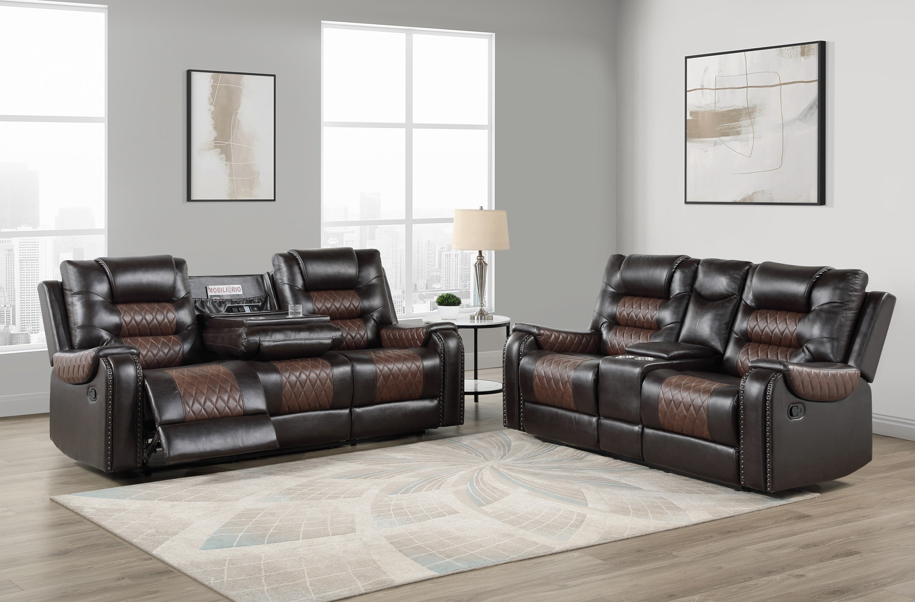 SH8890BRW-3 RECLINING SOFA W/DROP DOWN TBL,CHARGING STATION & CUP HOLDERS - SH8890BRW-3
