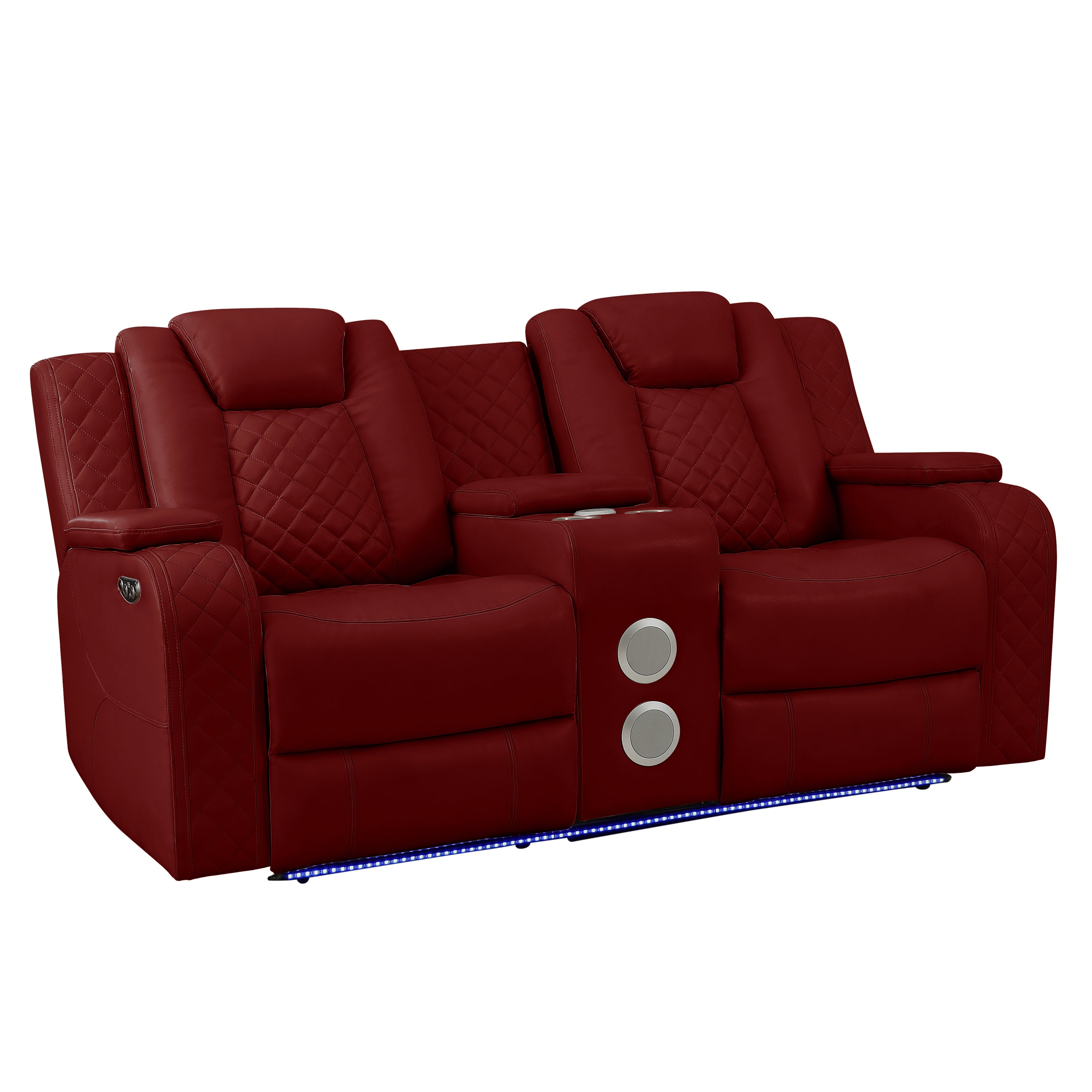 SH8895RED-2 PW D. RECLN LOVESEAT W/ CONSOLE, PW HEADRESTS, LED LIGHT/SPEAKERS - SH8895RED-2
