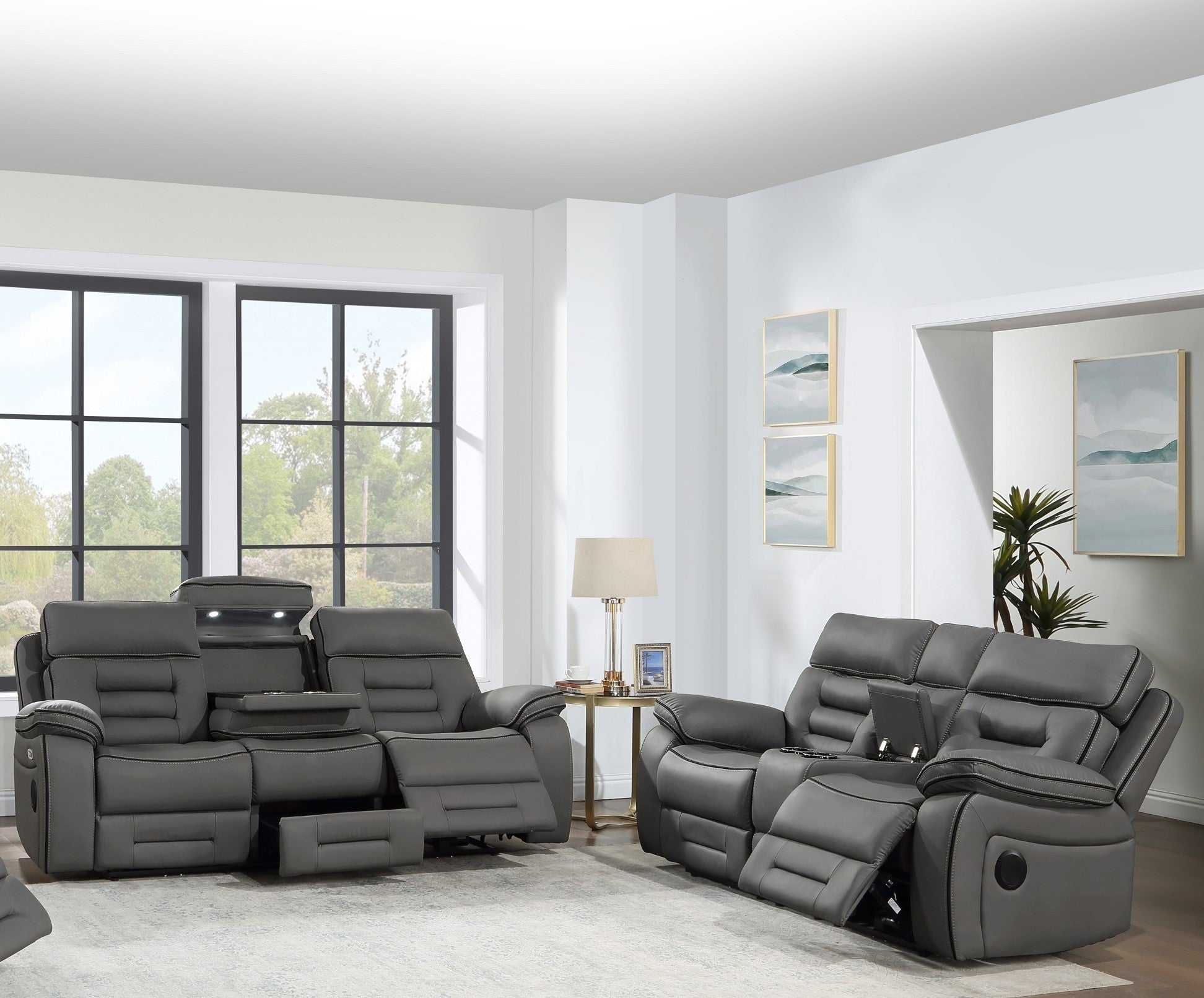 SH8898GRY*2 2PC SET: SOFA, LOVE - SH8898GRY*2