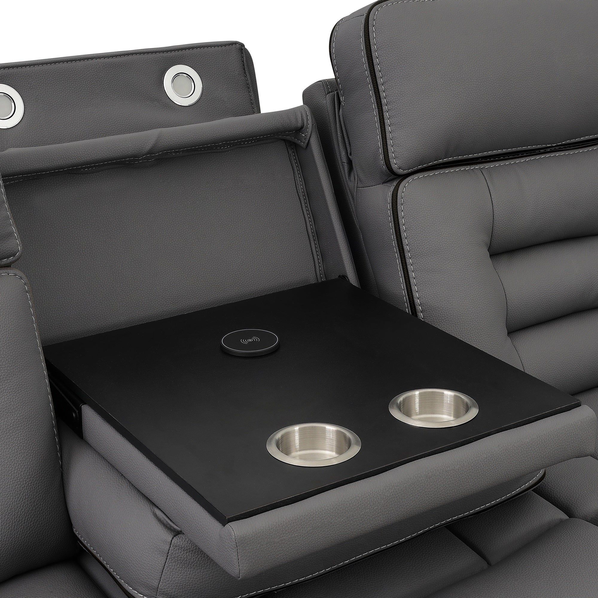 SH8898GRY-3 PW RECLN SOFA W/ PW HEADREST, SPEAKER, DROPDOWN TBL, CUP HOLDER, READ LIGHT & DRAWER BOX - SH8898GRY-3