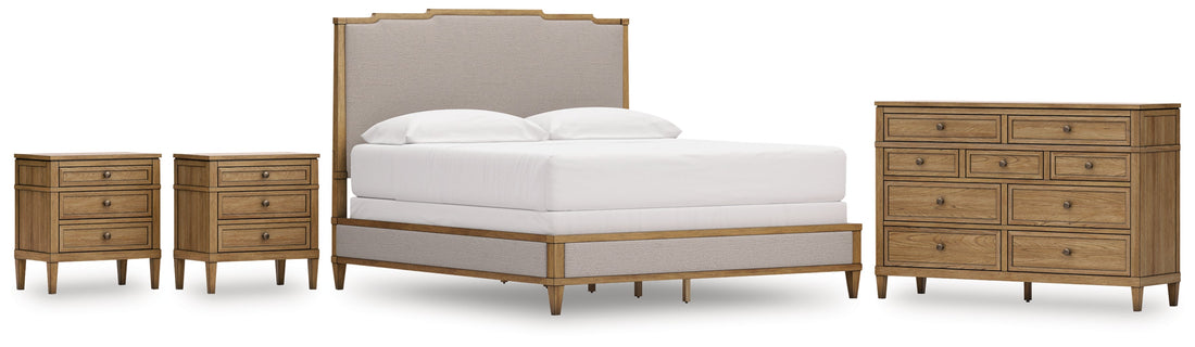 Sharlance California King Upholstered Panel Bed with Dresser and 2 Nightstands in Light Brown from Ashley - Luna Furniture