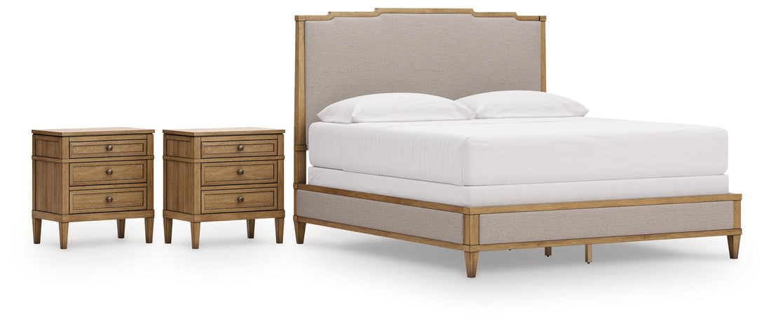 Sharlance King Upholstered Panel Bed with 2 Nightstands in Light Brown from Ashley - Luna Furniture