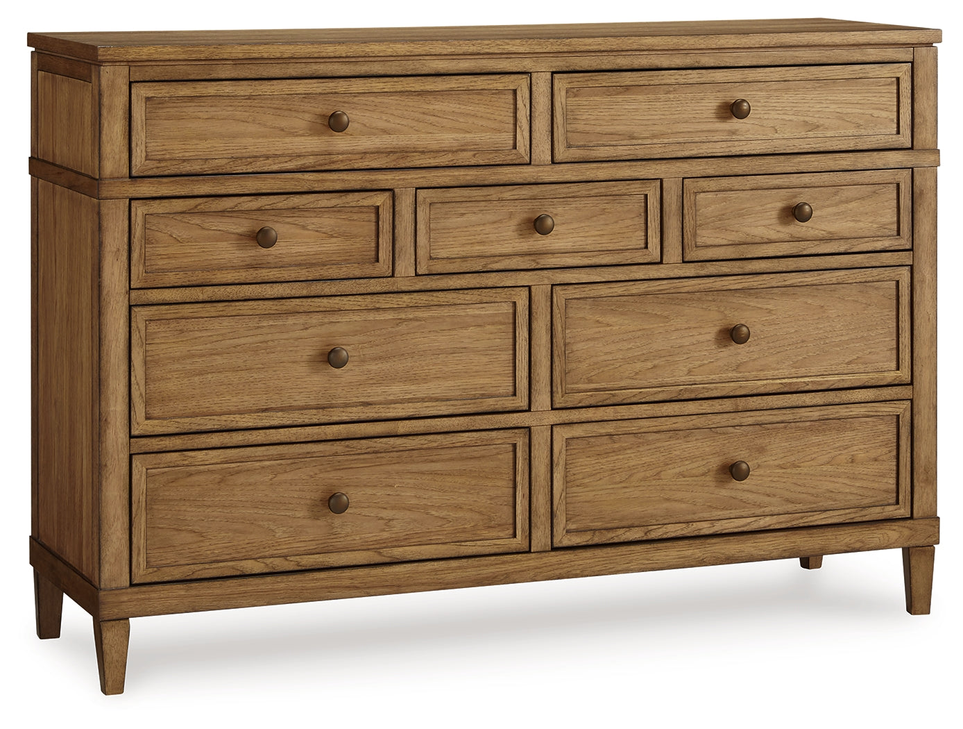 Sharlance King Upholstered Panel Bed with Dresser in Light Brown from Ashley - Luna Furniture