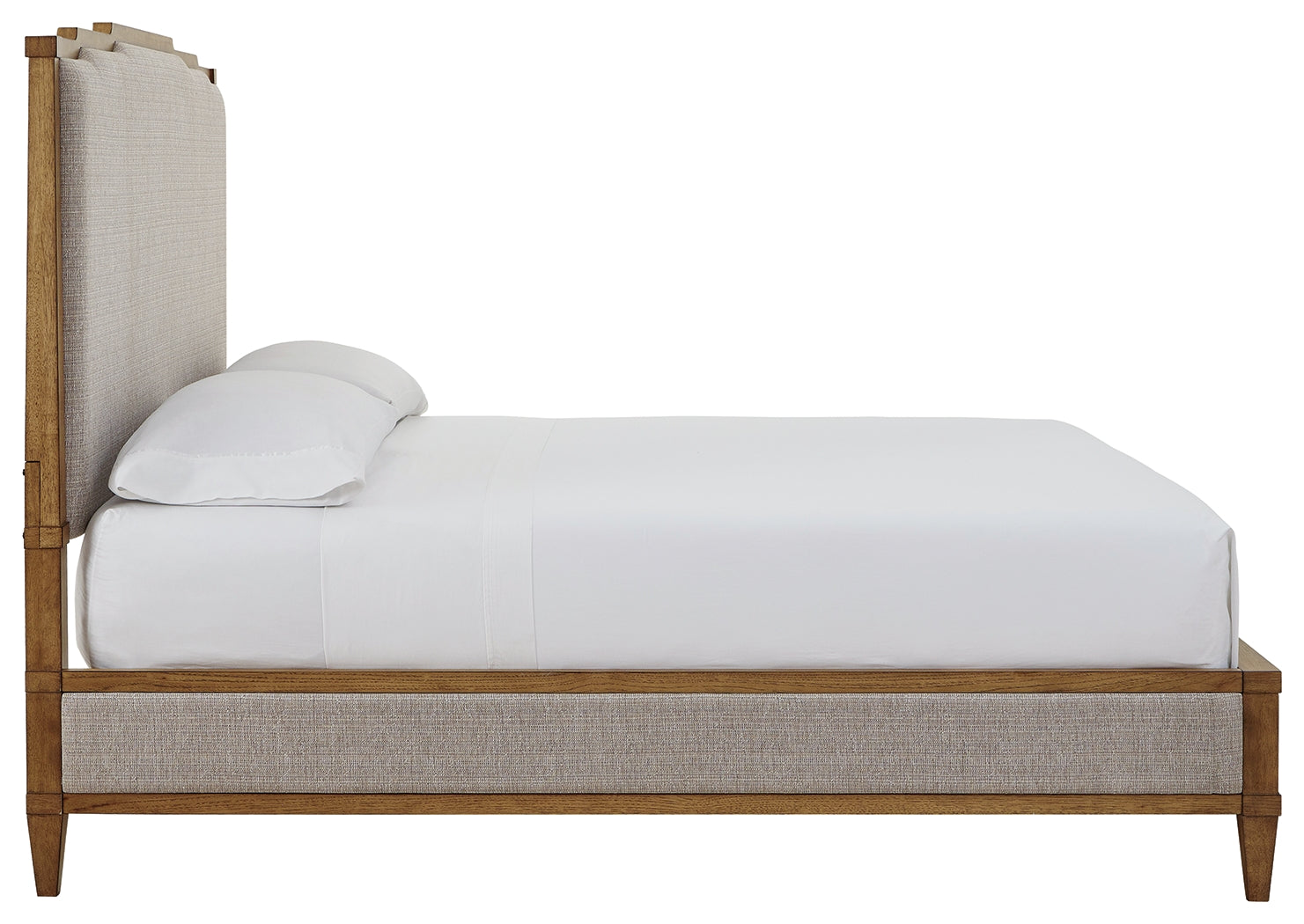 Sharlance King Upholstered Panel Bed with Mirrored Dresser and 2 Nightstands in Light Brown from Ashley - Luna Furniture